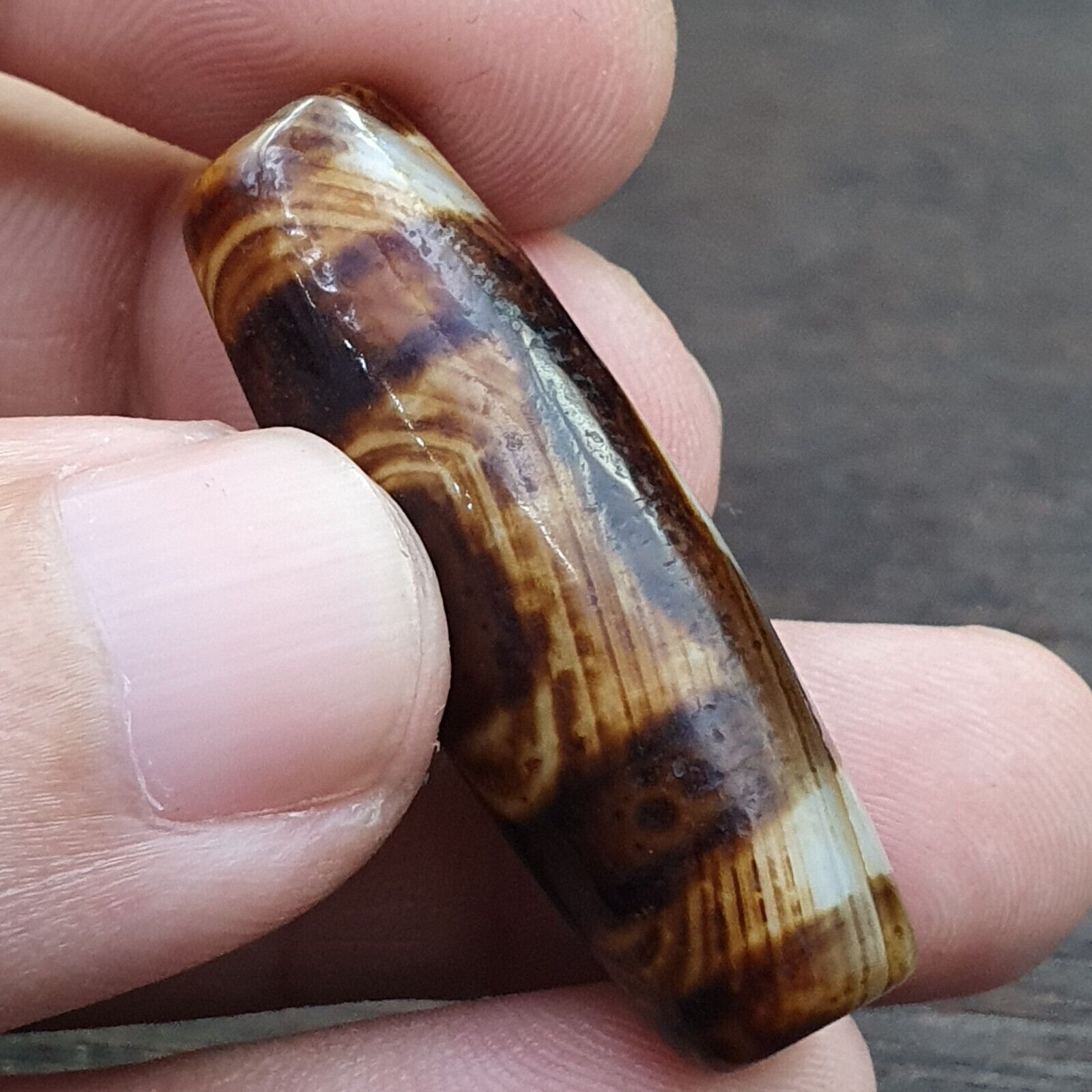 Rare Agate Old Indo Tibetan Agate 2 Eye Agate stone Dzi Decorated Bead Amulet