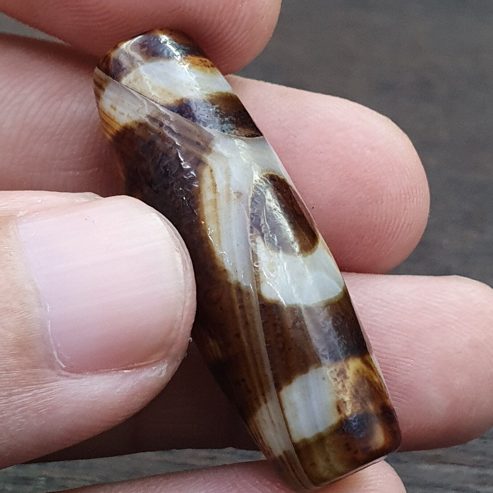 Rare Agate Old Indo Tibetan Agate 2 Eye Agate stone Dzi Decorated Bead Amulet