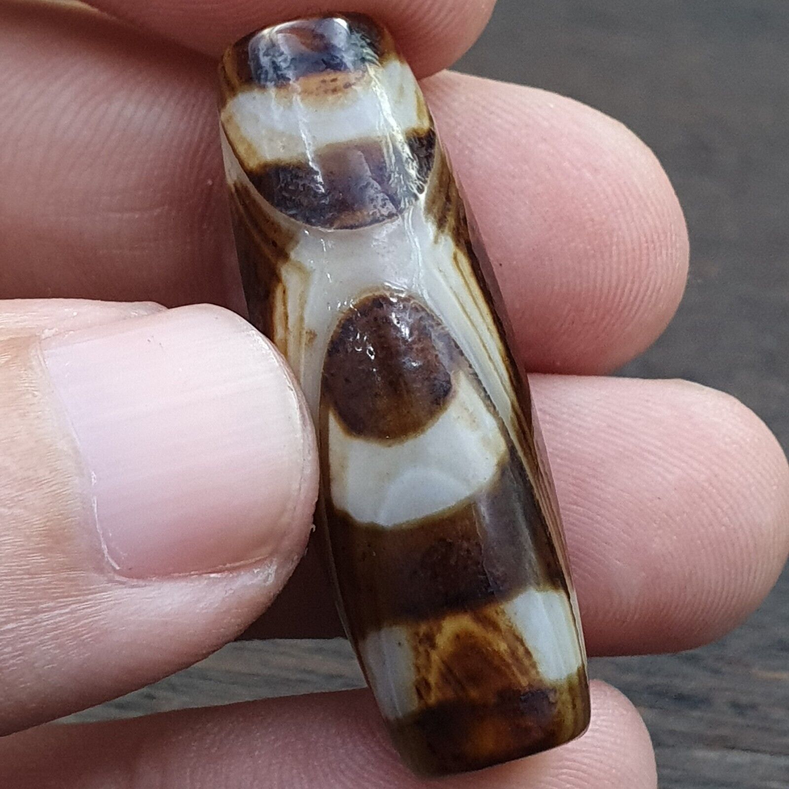 Rare Agate Old Indo Tibetan Agate 2 Eye Agate stone Dzi Decorated Bead Amulet