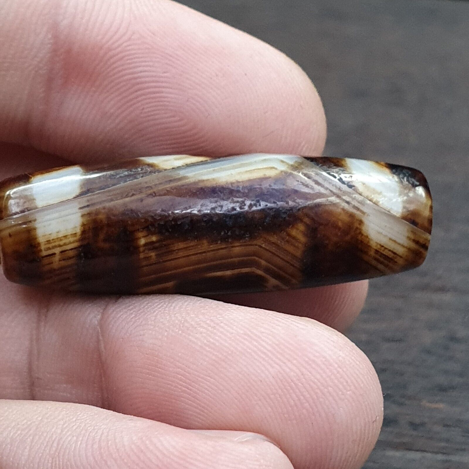 Rare Agate Old Indo Tibetan Agate 2 Eye Agate stone Dzi Decorated Bead Amulet