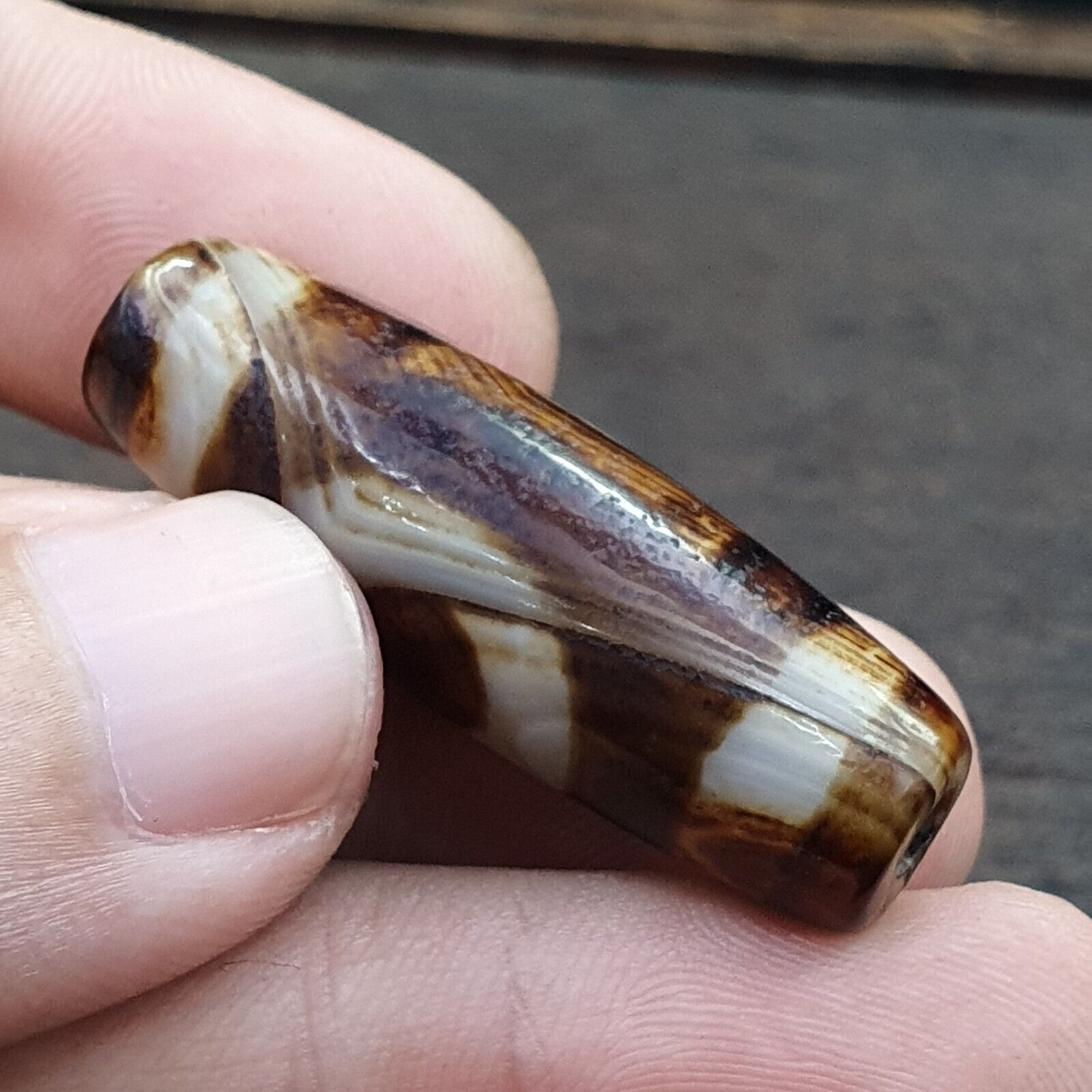 Rare Agate Old Indo Tibetan Agate 2 Eye Agate stone Dzi Decorated Bead Amulet