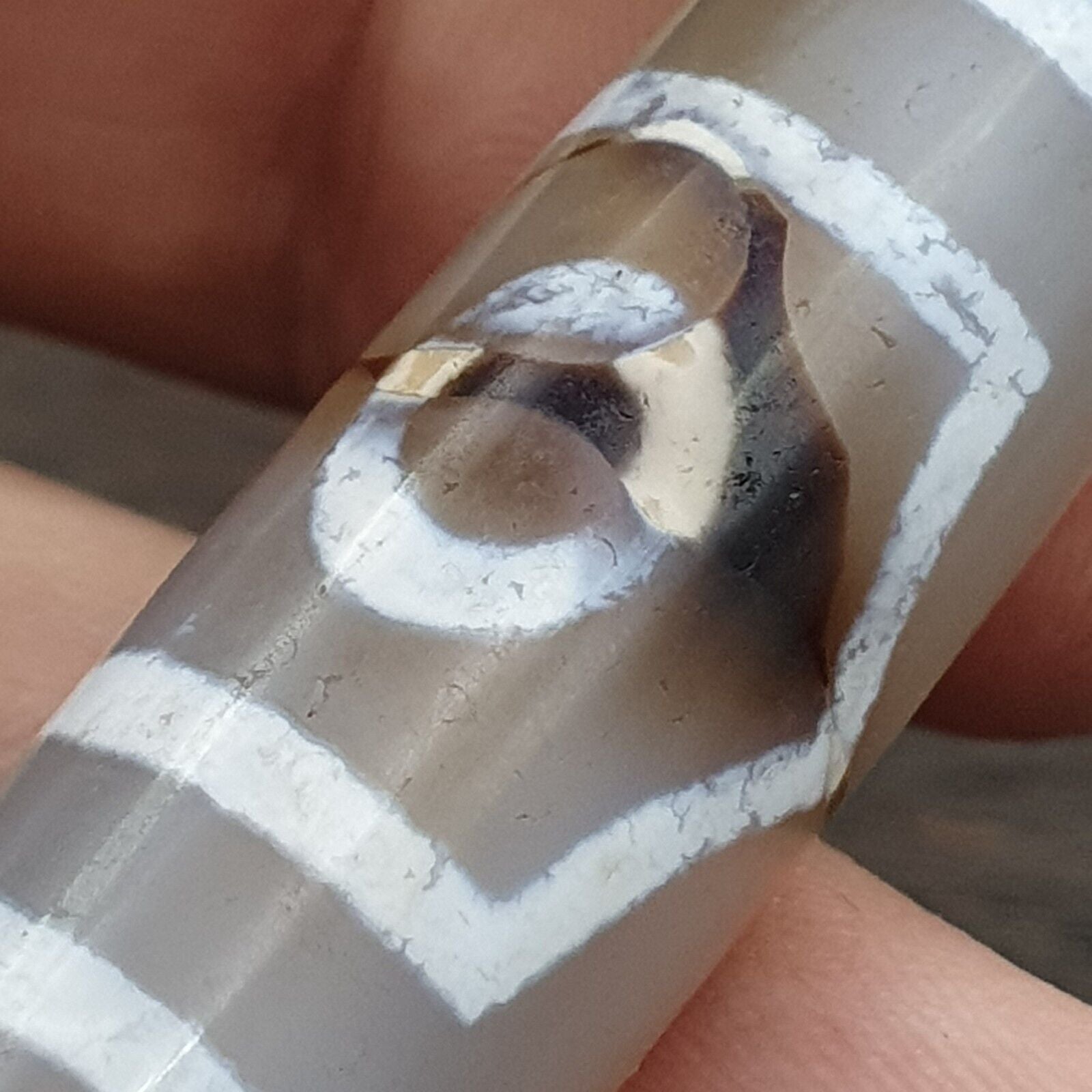 Unique Grey Dendritic Agate Tibetan Agate 3 Eyes Agate stone Dzi  Bead Amulet
