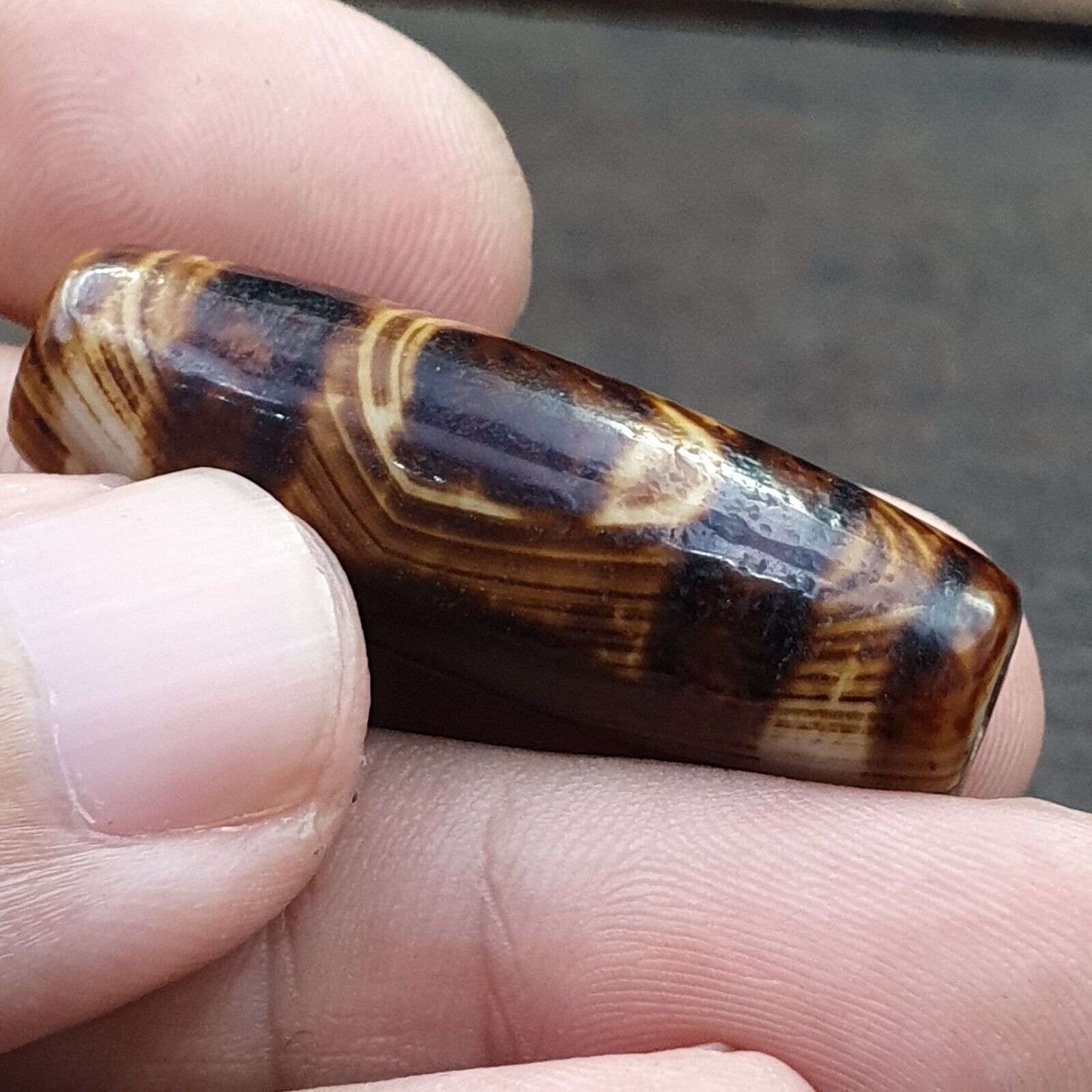 Rare Agate Old Indo Tibetan Agate 2 Eye Agate stone Dzi Decorated Bead Amulet