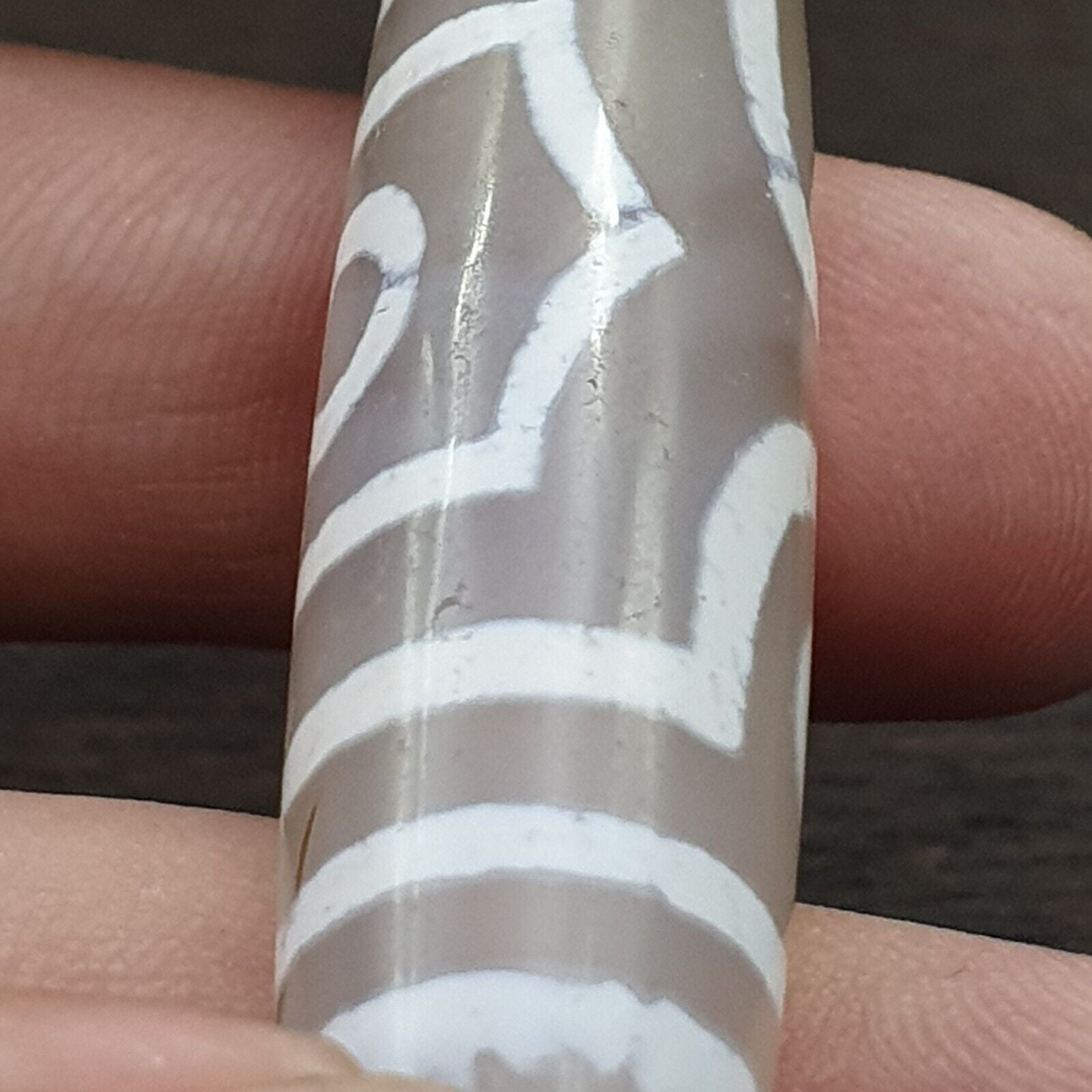 Amazing Pattern 2 Eyes Gray Agate Tibetan Agate stone Dzi  Bead Amulet