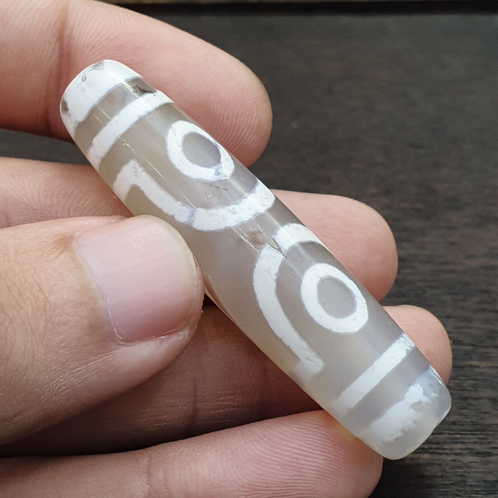 Amazing Pattern 2 Eyes Gray Agate Tibetan Agate stone Dzi  Bead Amulet
