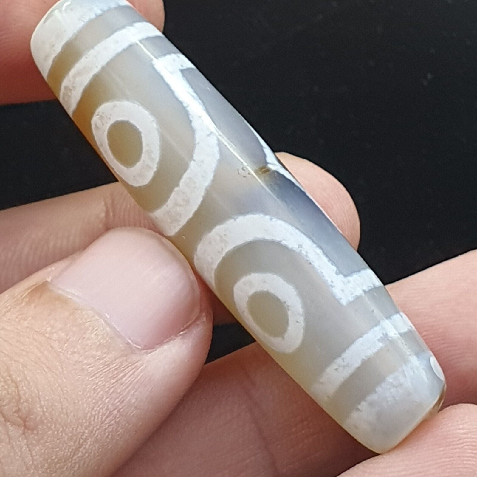 Unique Grey Dendritic Agate Tibetan Agate 3 Eyes Agate stone Dzi  Bead Amulet