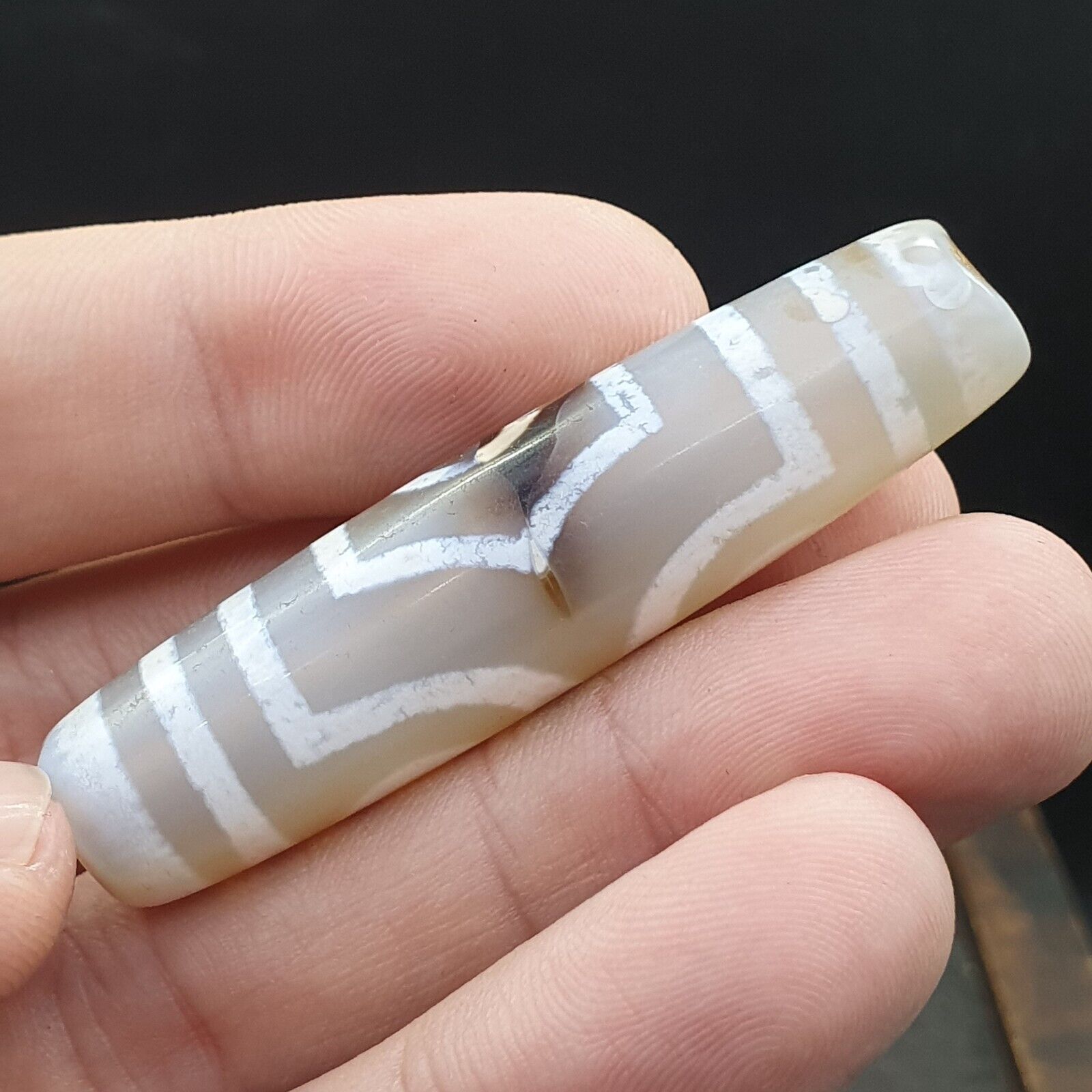 Unique Grey Dendritic Agate Tibetan Agate 3 Eyes Agate stone Dzi  Bead Amulet