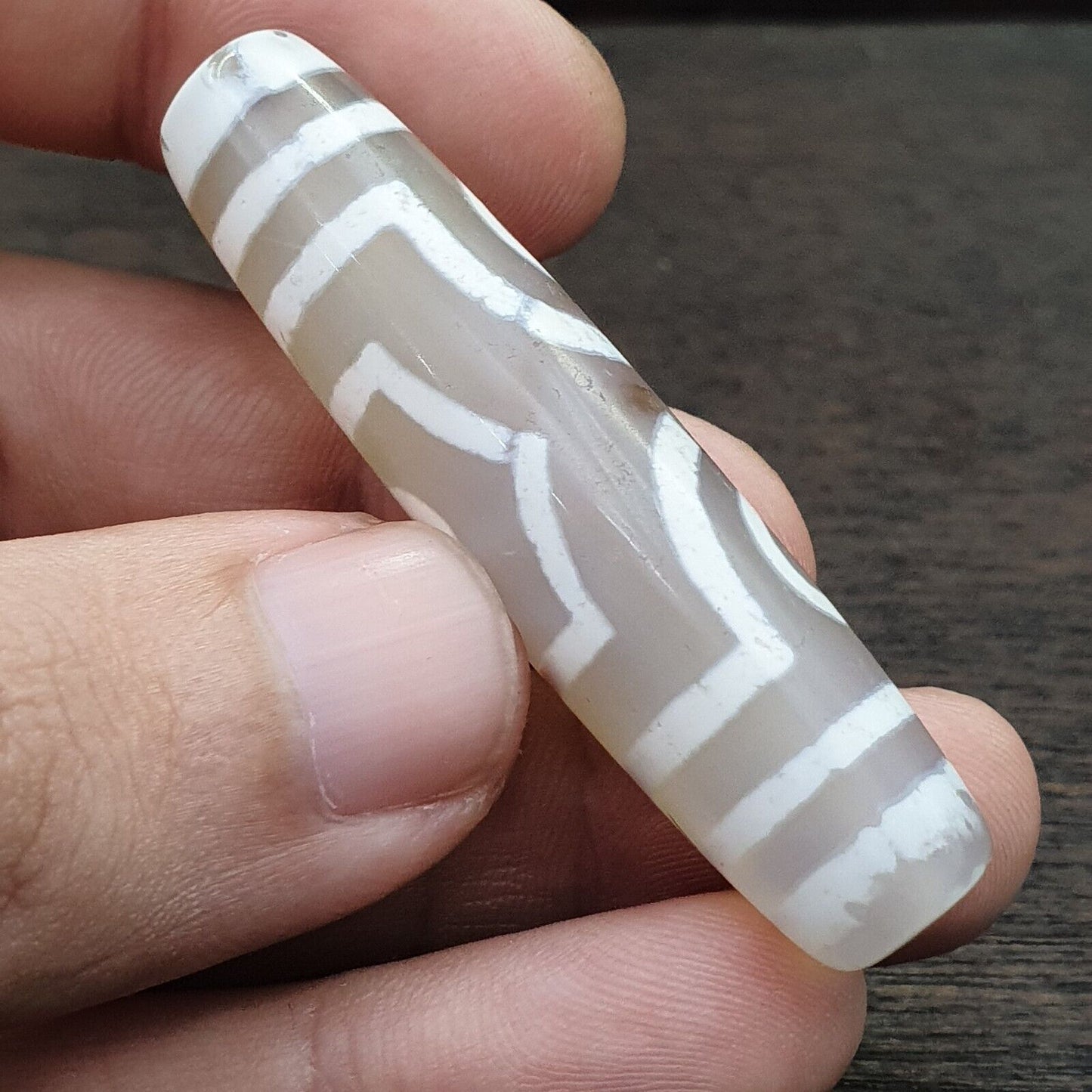 Erstaunliches Muster, 2 Augen, grauer Achat, tibetischer Achatstein, Dzi-Perlenamulett