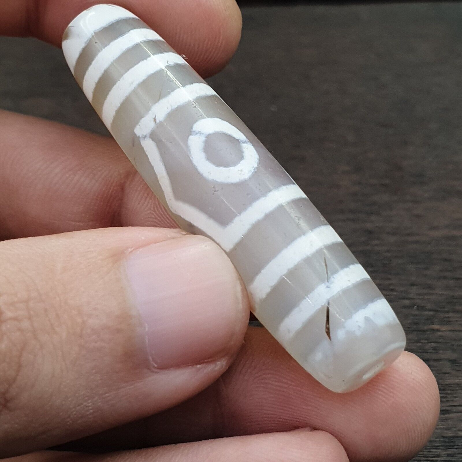 Amazing Pattern 2 Eyes Gray Agate Tibetan Agate stone Dzi  Bead Amulet