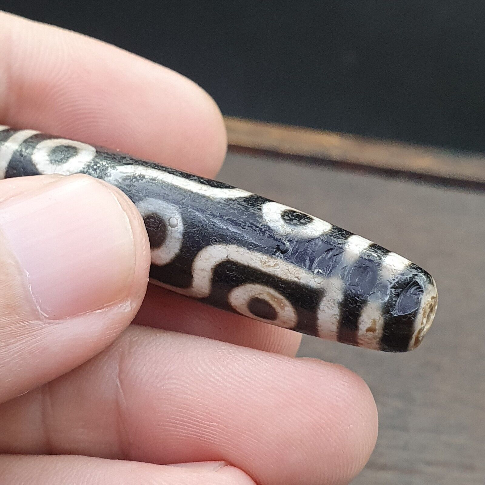 Rare Agate Old Indo Tibetan Agate 9 Falling Eyes Agate stone Dzi  Bead Amulet