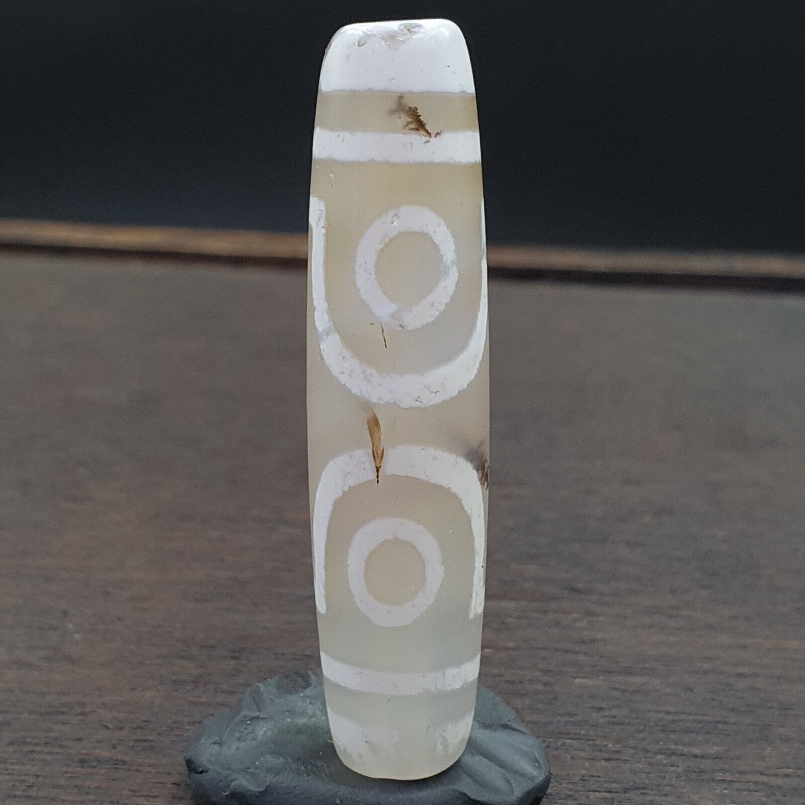 Amazing Pattern 2 Eyes Gray Agate Tibetan Agate stone Dzi  Bead Amulet