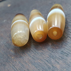 lot 3 Antique Old Yemeni Agate Natural Rare pattern Banded Agate Bead  BD-j-19