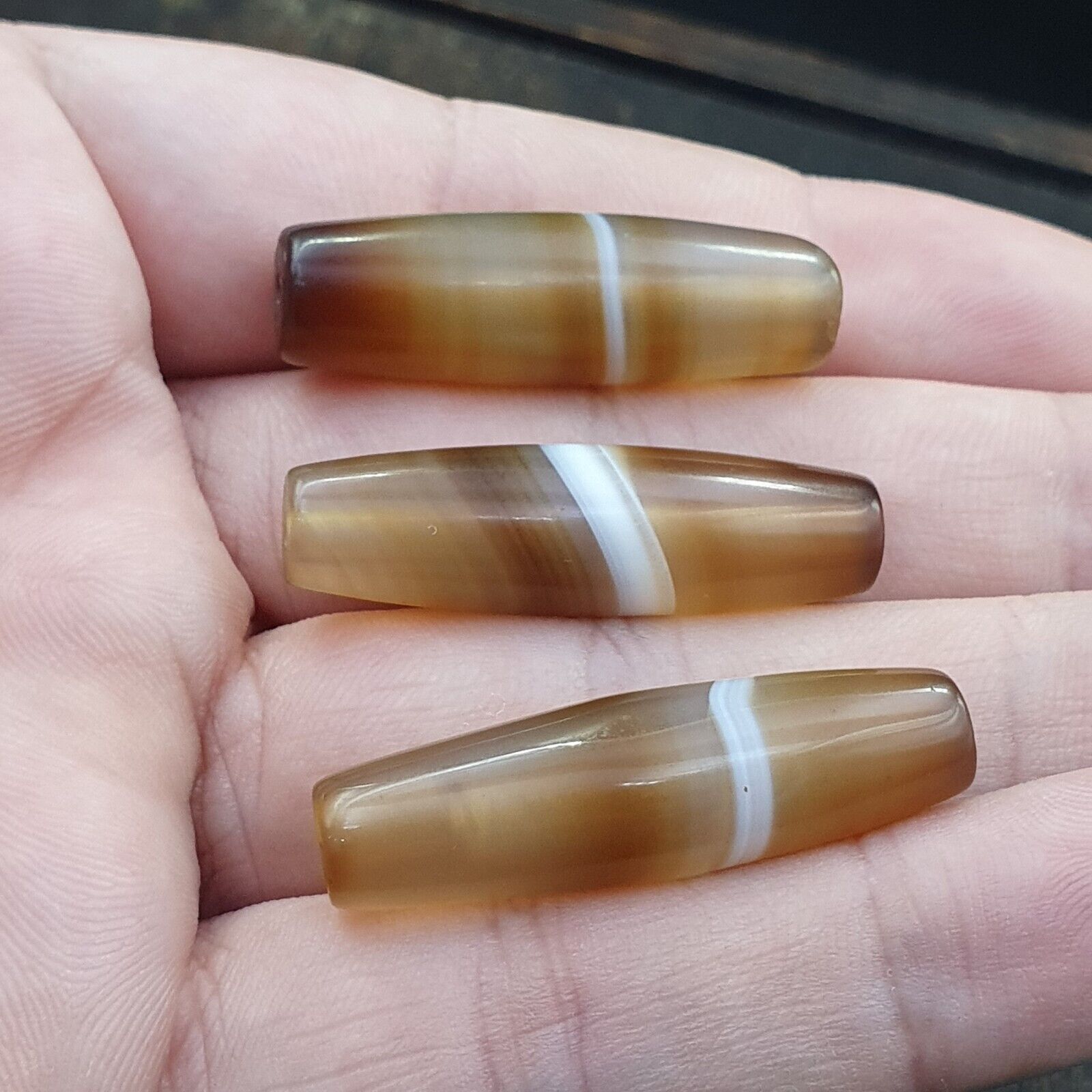 lot 3 Antique Old Yemeni Agate Natural Rare pattern Banded Agate Bead  BD-j-19
