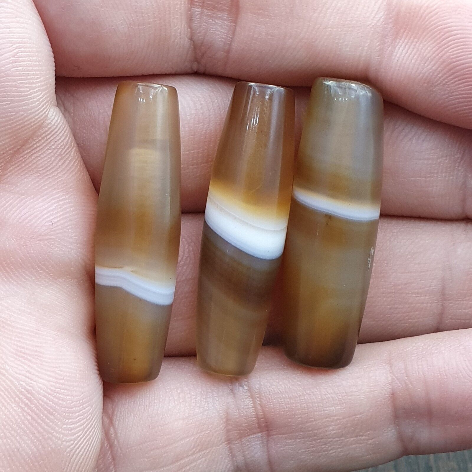 lot 3 Antique Old Yemeni Agate Natural Rare pattern Banded Agate Bead  BD-j-19
