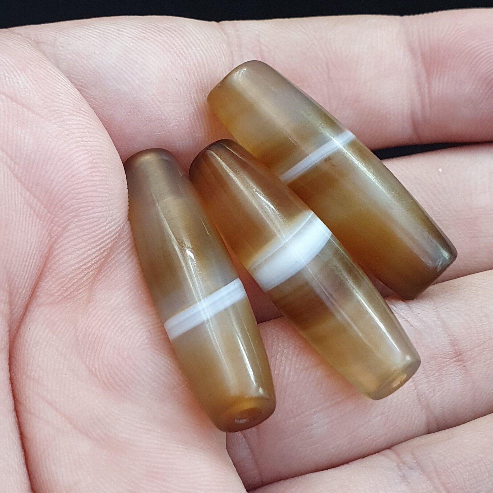 lot 3 Antique Old Yemeni Agate Natural Rare pattern Banded Agate Bead  BD-j-19