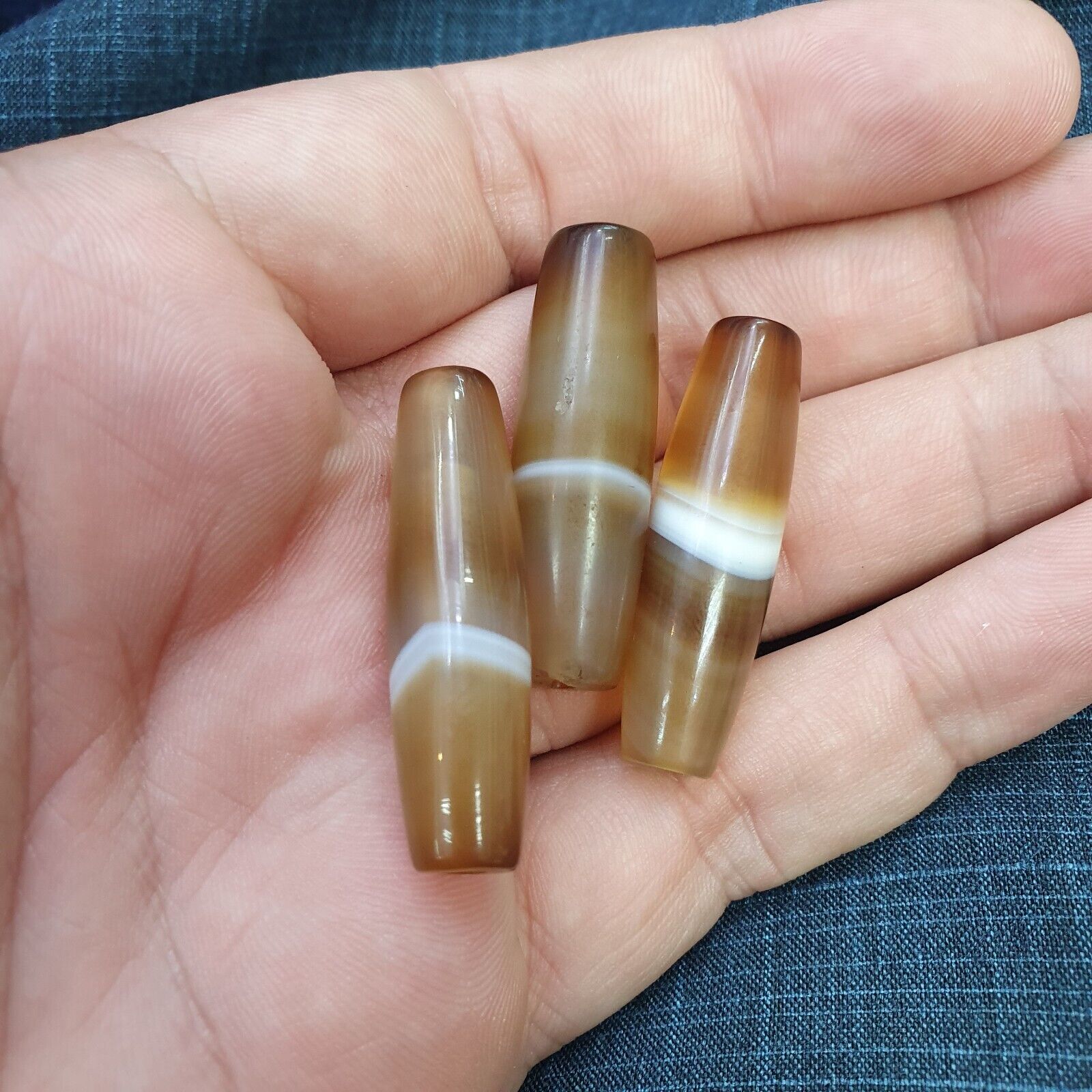 lot 3 Antique Old Yemeni Agate Natural Rare pattern Banded Agate Bead  BD-j-19