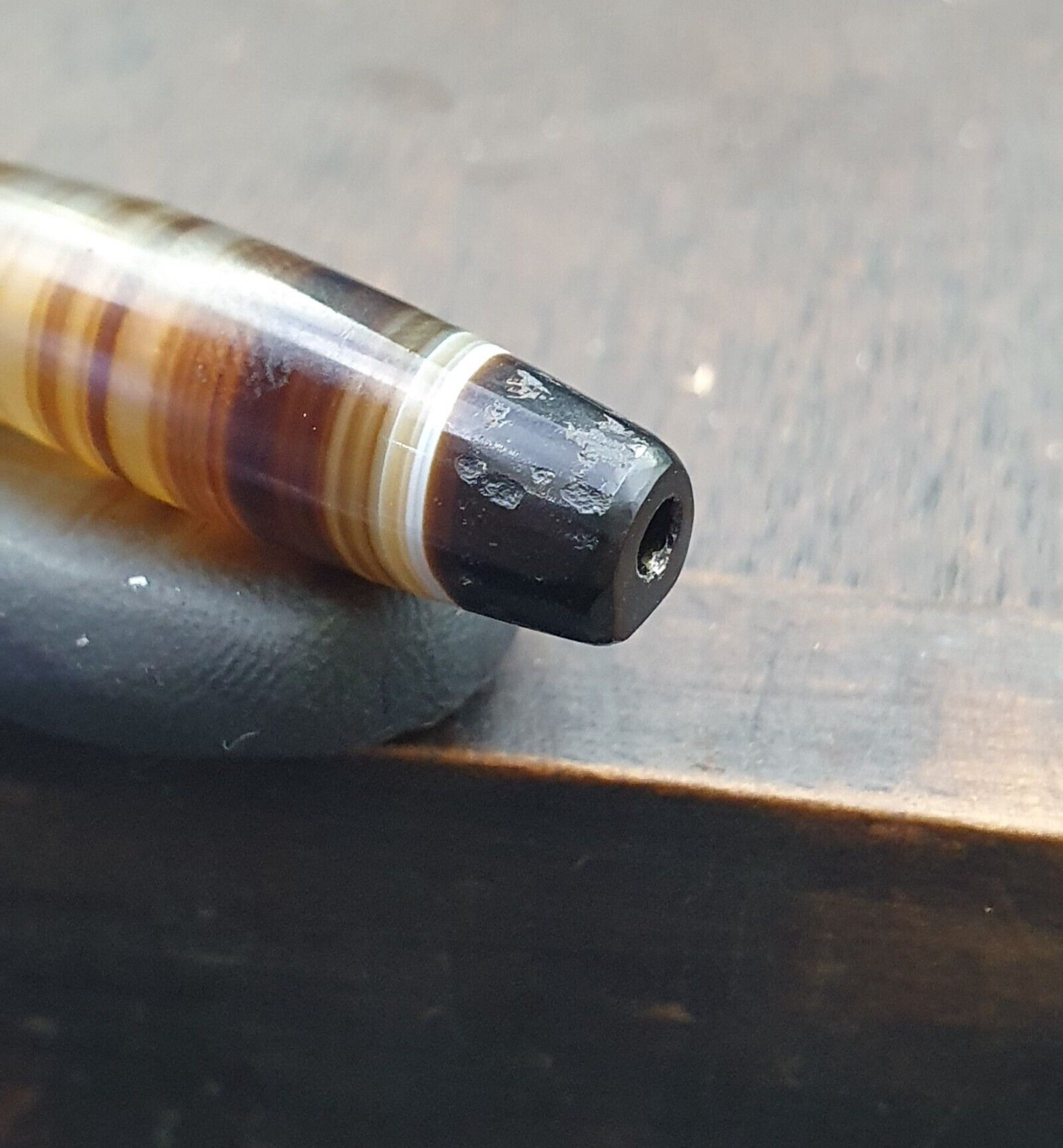 36.6mm Antique Old Yemeni Agate Natural Rare pattern Banded Agate Bead  BD-j-15