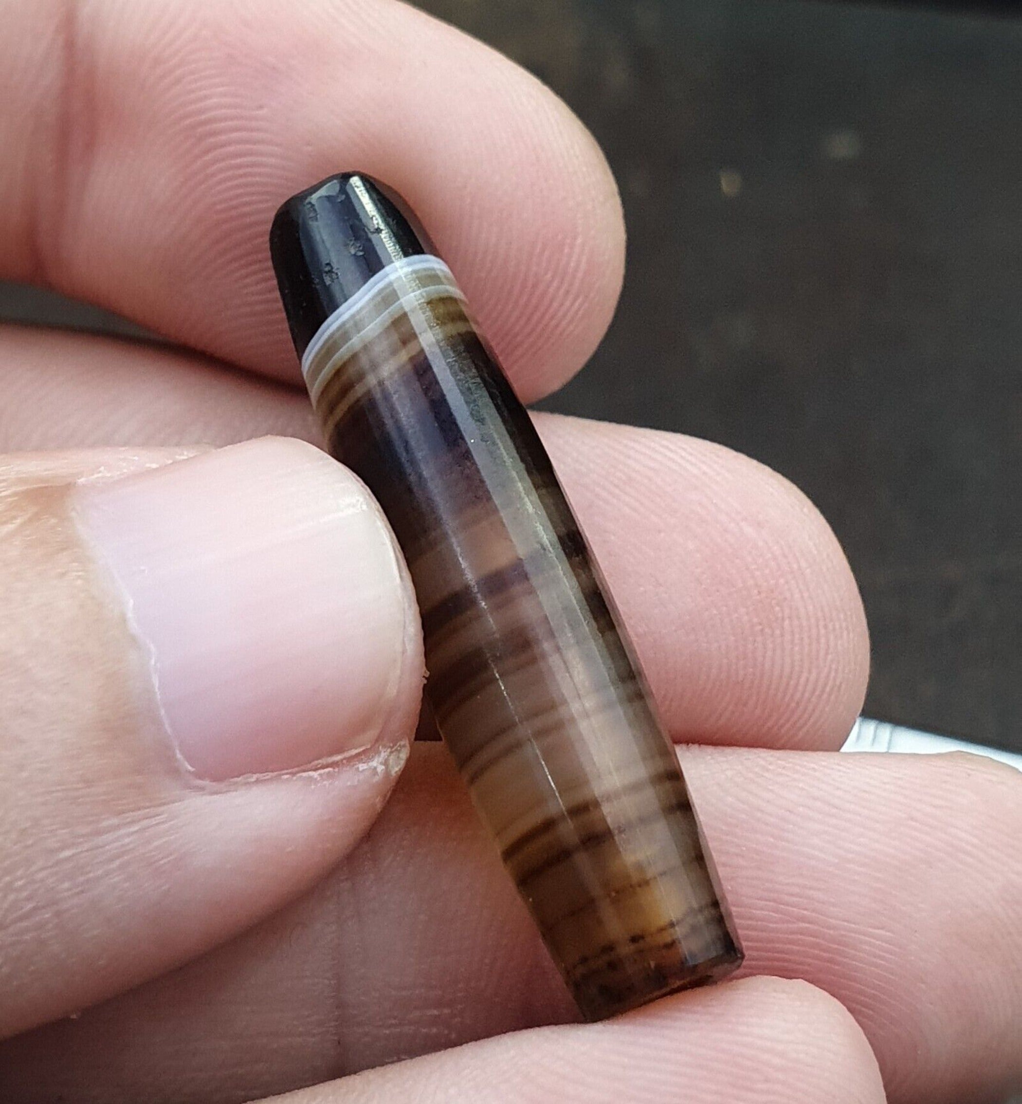 36.6mm Antique Old Yemeni Agate Natural Rare pattern Banded Agate Bead  BD-j-15