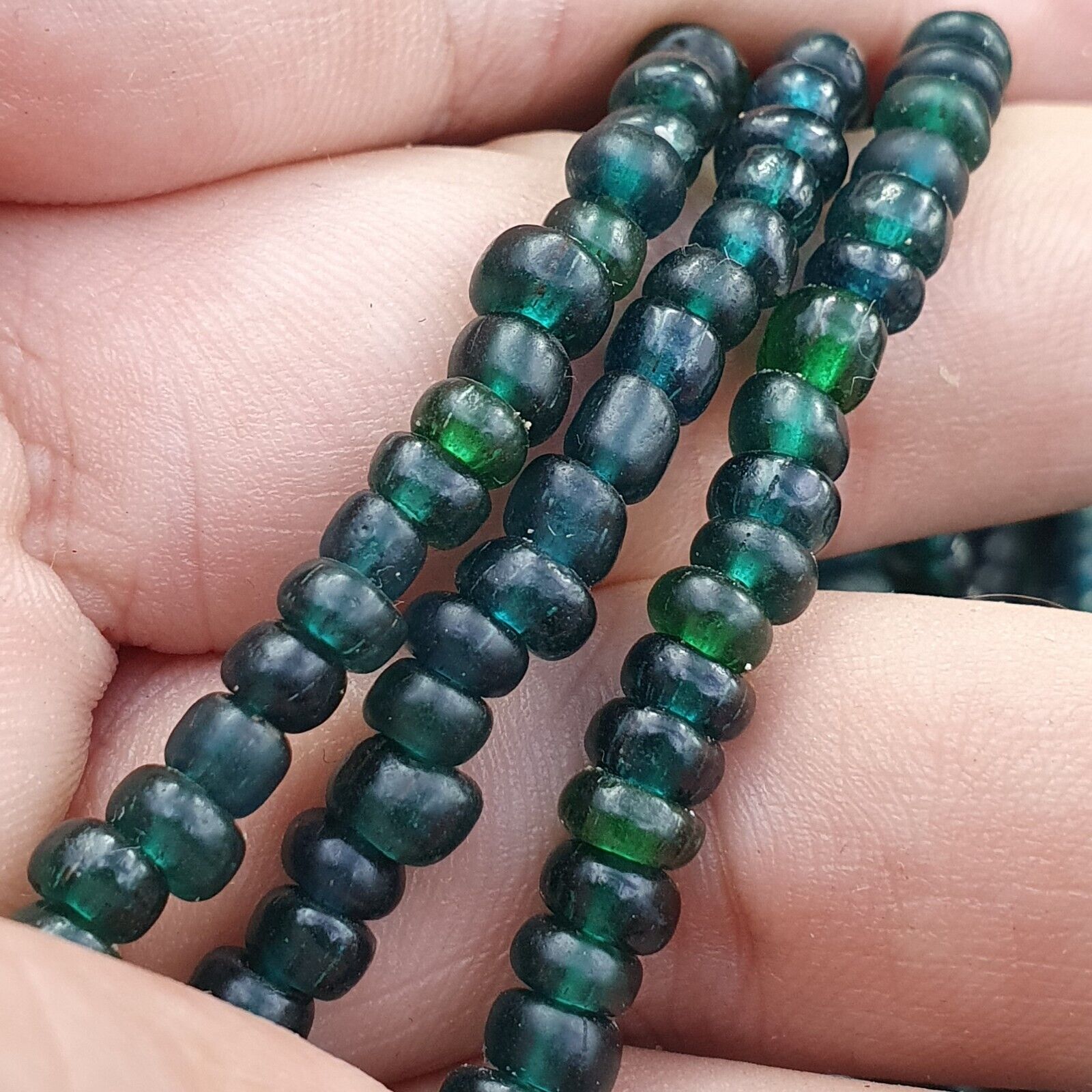 Vintage Antique Tiny Green Blue Beads African Beads Necklace 4.5mm - 5.5mm