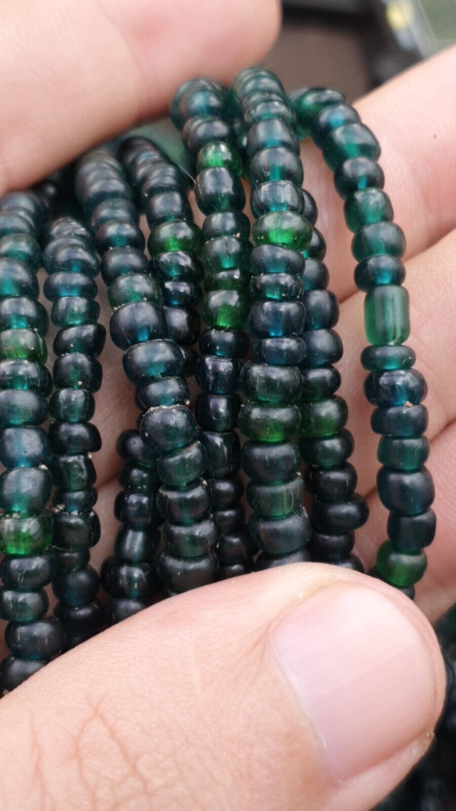 Vintage Antique Tiny Green Blue Beads African Beads Necklace 4.5mm - 5.5mm