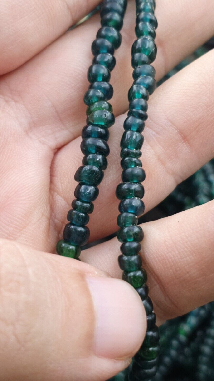 Vintage Antique Tiny Green Blue Beads African Beads Necklace 4.5mm - 5.5mm