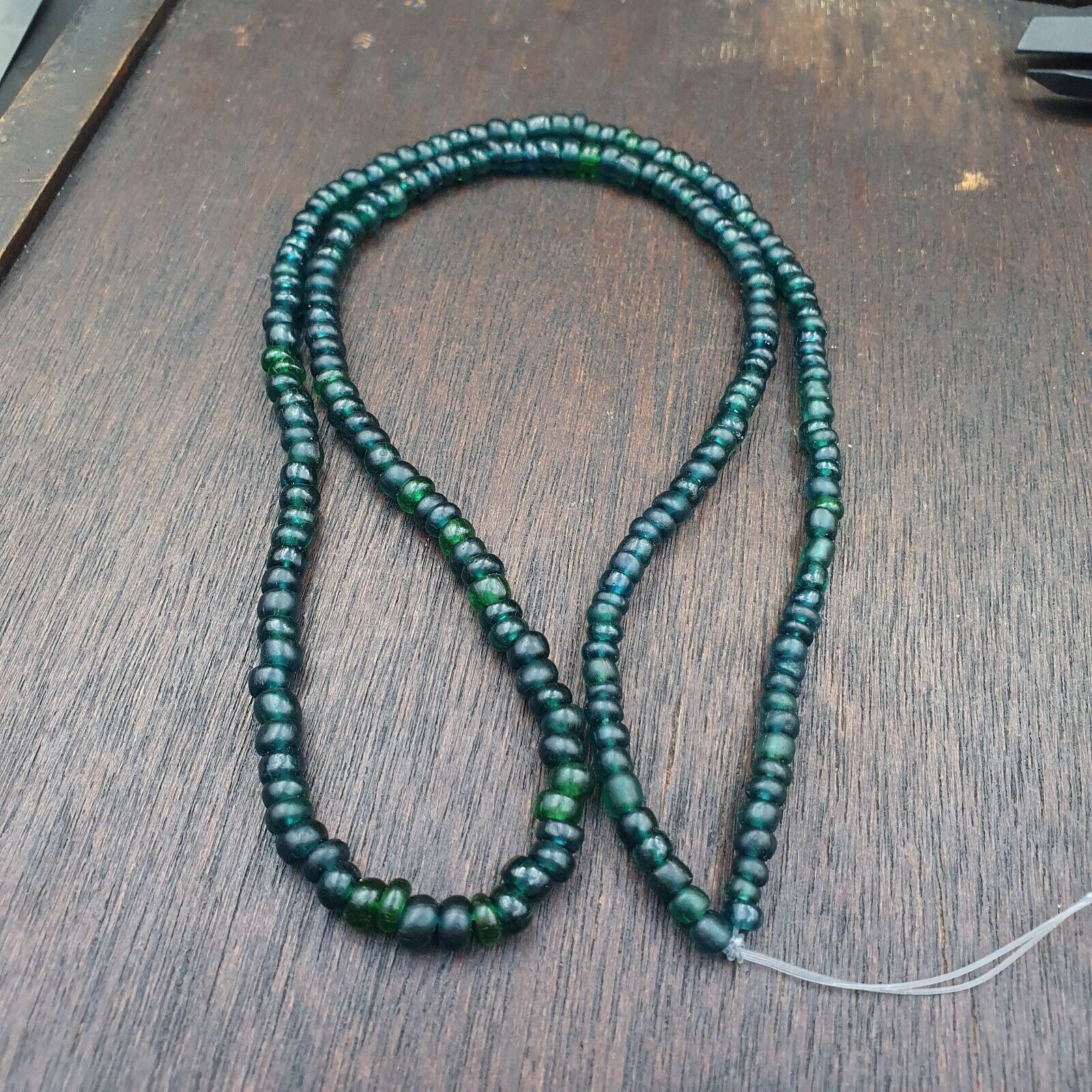 Vintage Antique Tiny Green Blue Beads African Beads Necklace 4.5mm - 5.5mm