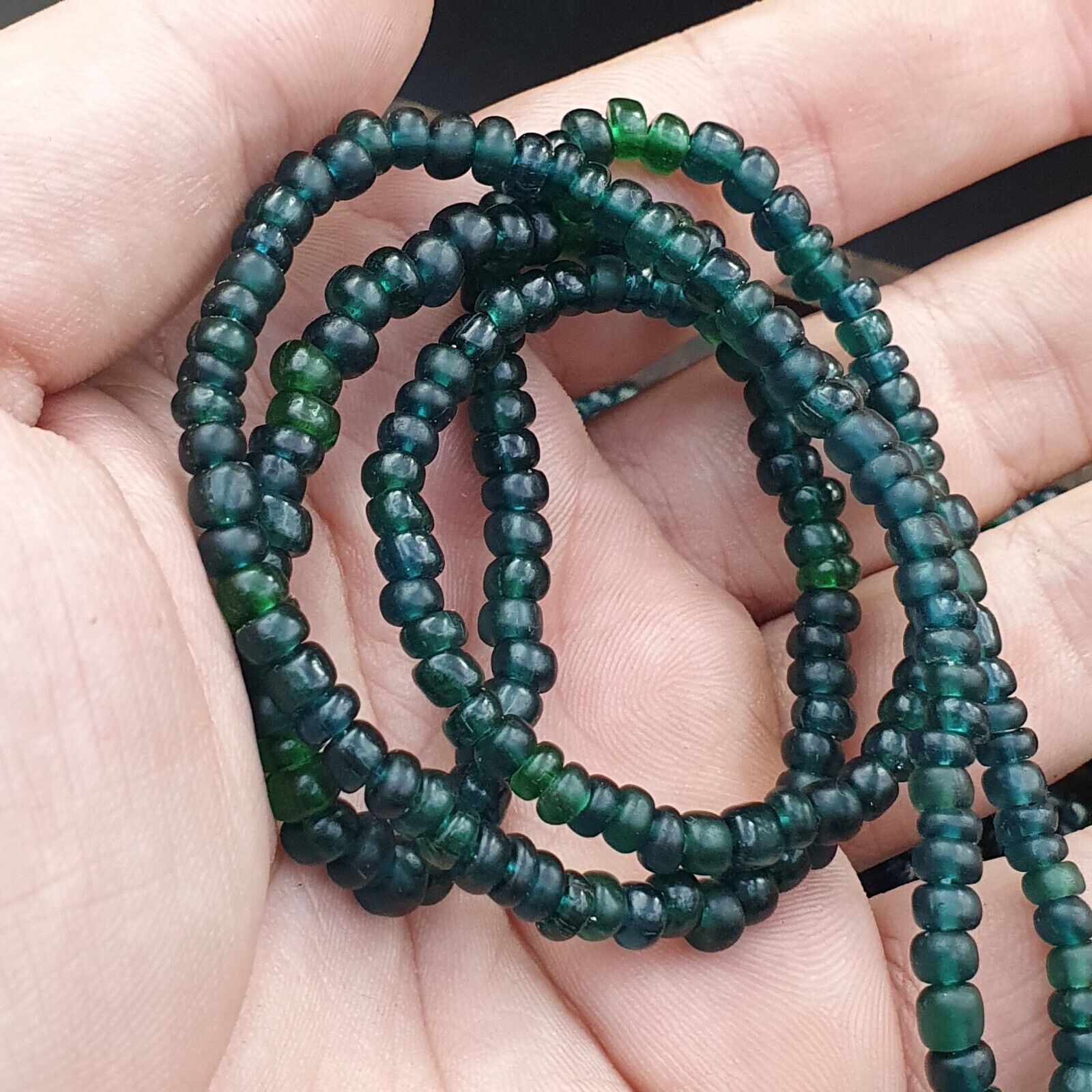 Vintage Antique Tiny Green Blue Beads African Beads Necklace 4.5mm - 5.5mm