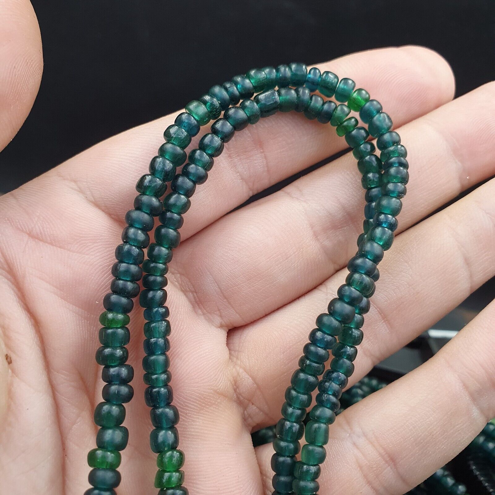 Vintage Antique Tiny Green Blue Beads African Beads Necklace 4.5mm - 5.5mm