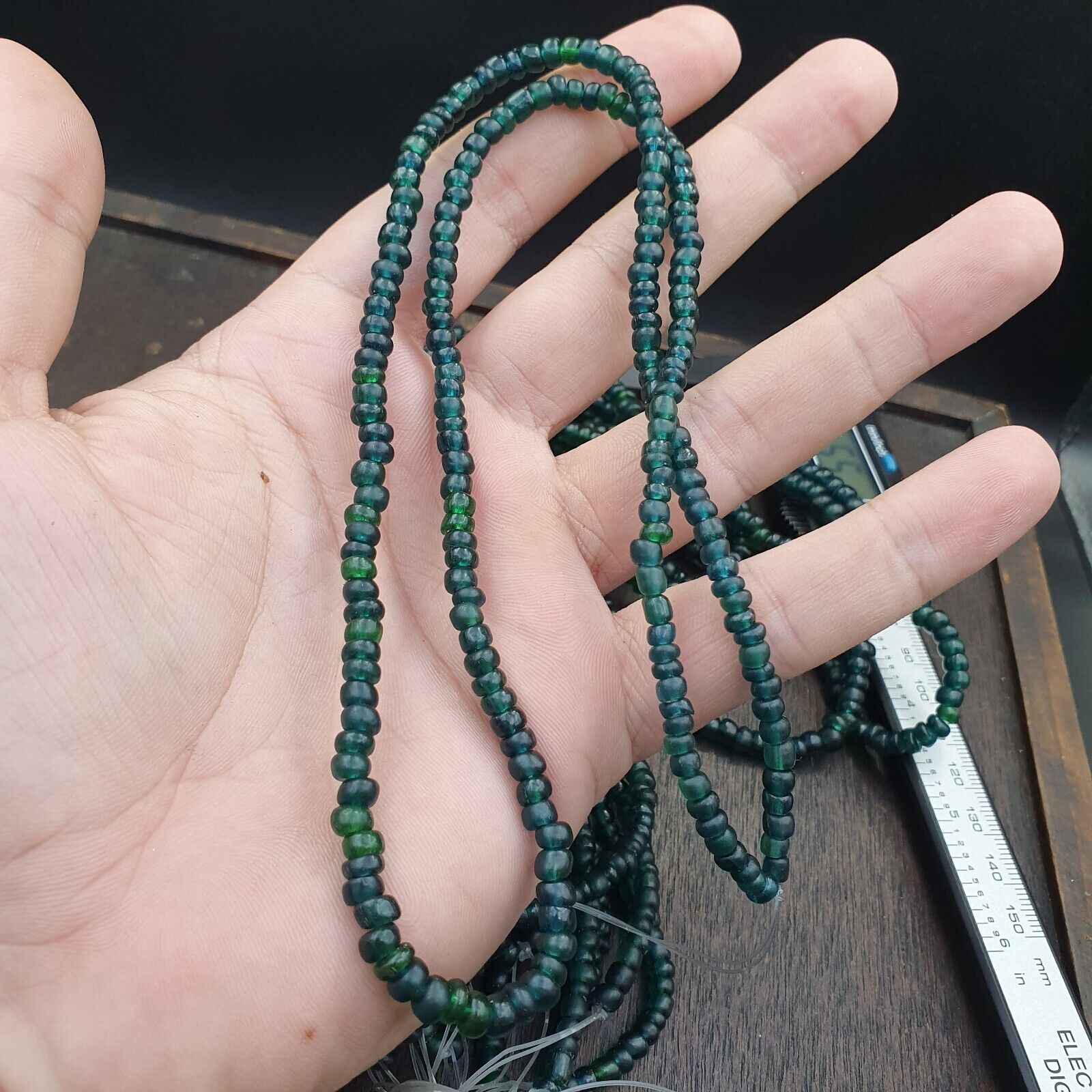 Vintage Antique Tiny Green Blue Beads African Beads Necklace 4.5mm - 5.5mm