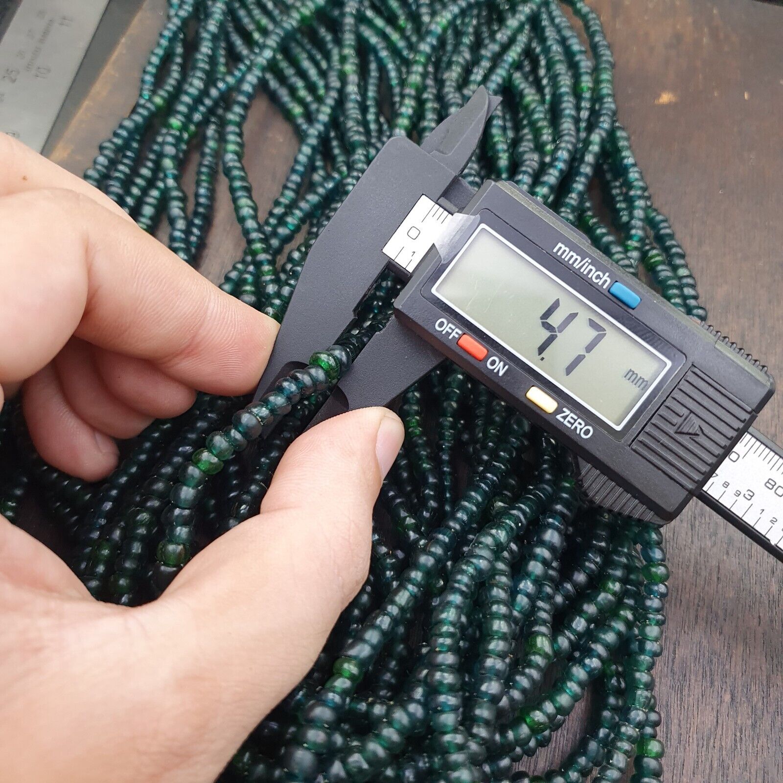 Vintage Antique Tiny Green Blue Beads African Beads Necklace 4.5mm - 5.5mm