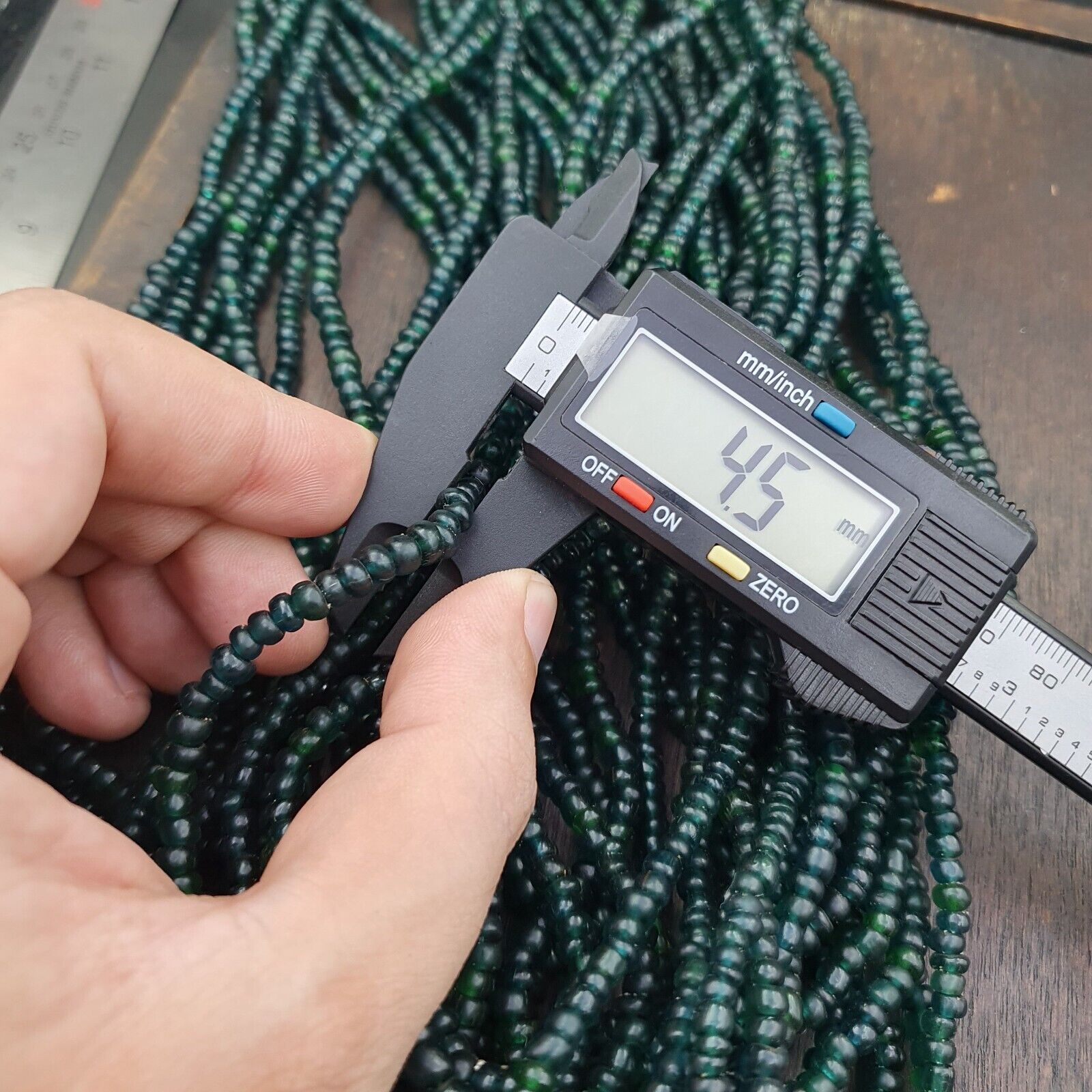 Vintage Antique Tiny Green Blue Beads African Beads Necklace 4.5mm - 5.5mm