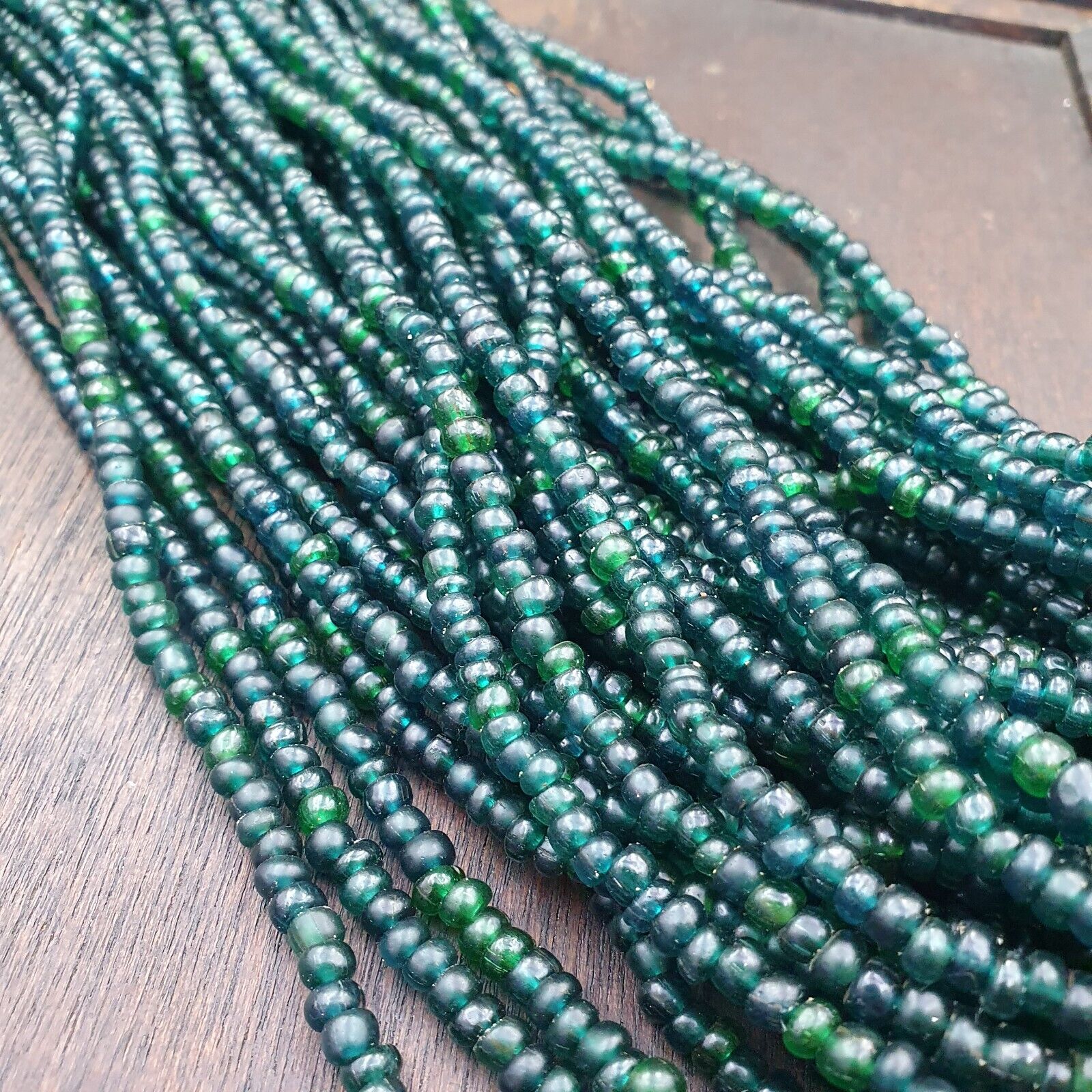 Vintage Antique Tiny Green Blue Beads African Beads Necklace 4.5mm - 5.5mm