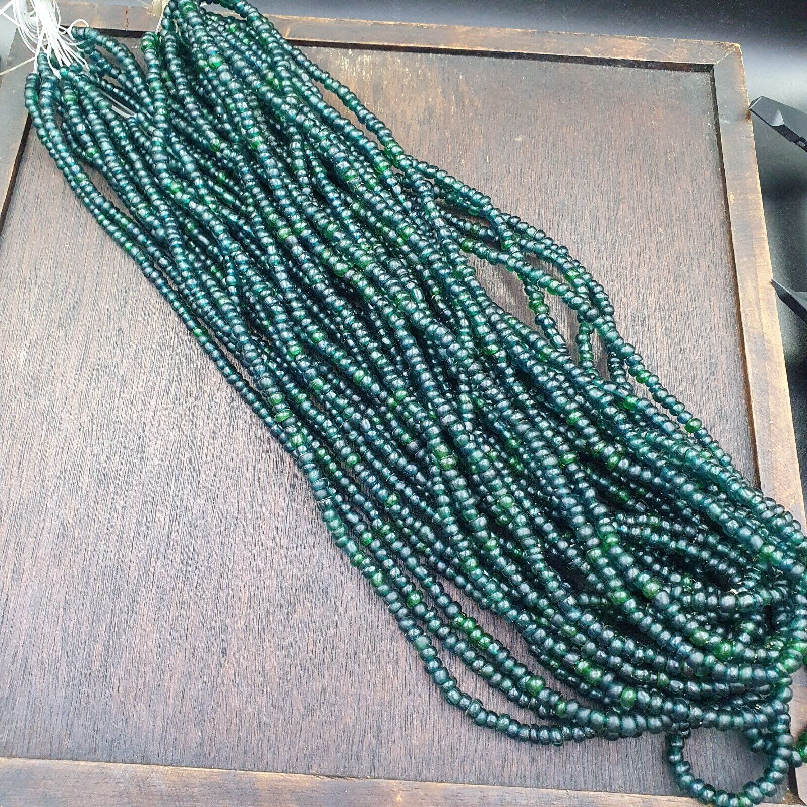 Vintage Antique Tiny Green Blue Beads African Beads Necklace 4.5mm - 5.5mm