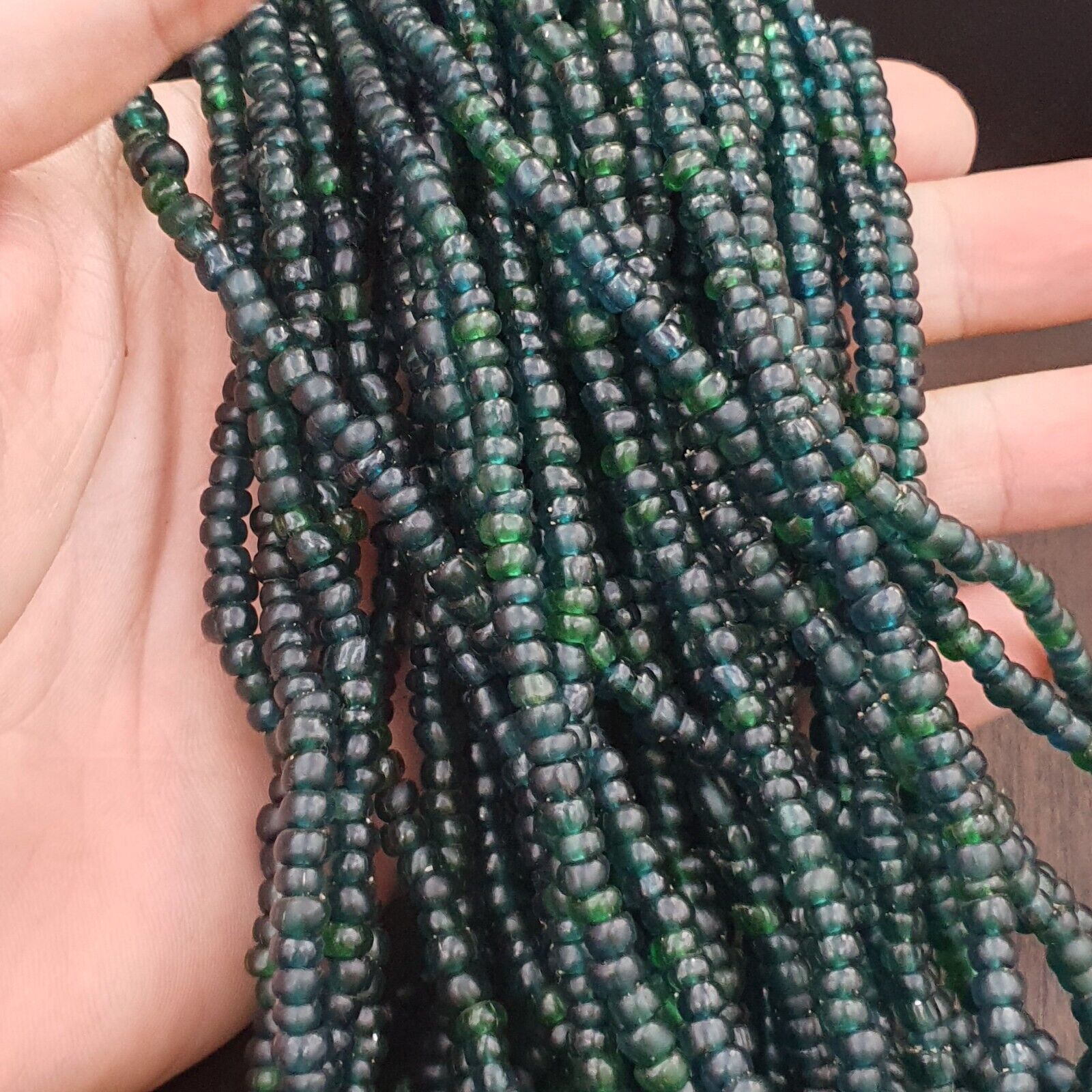 Vintage Antique Tiny Green Blue Beads African Beads Necklace 4.5mm - 5.5mm