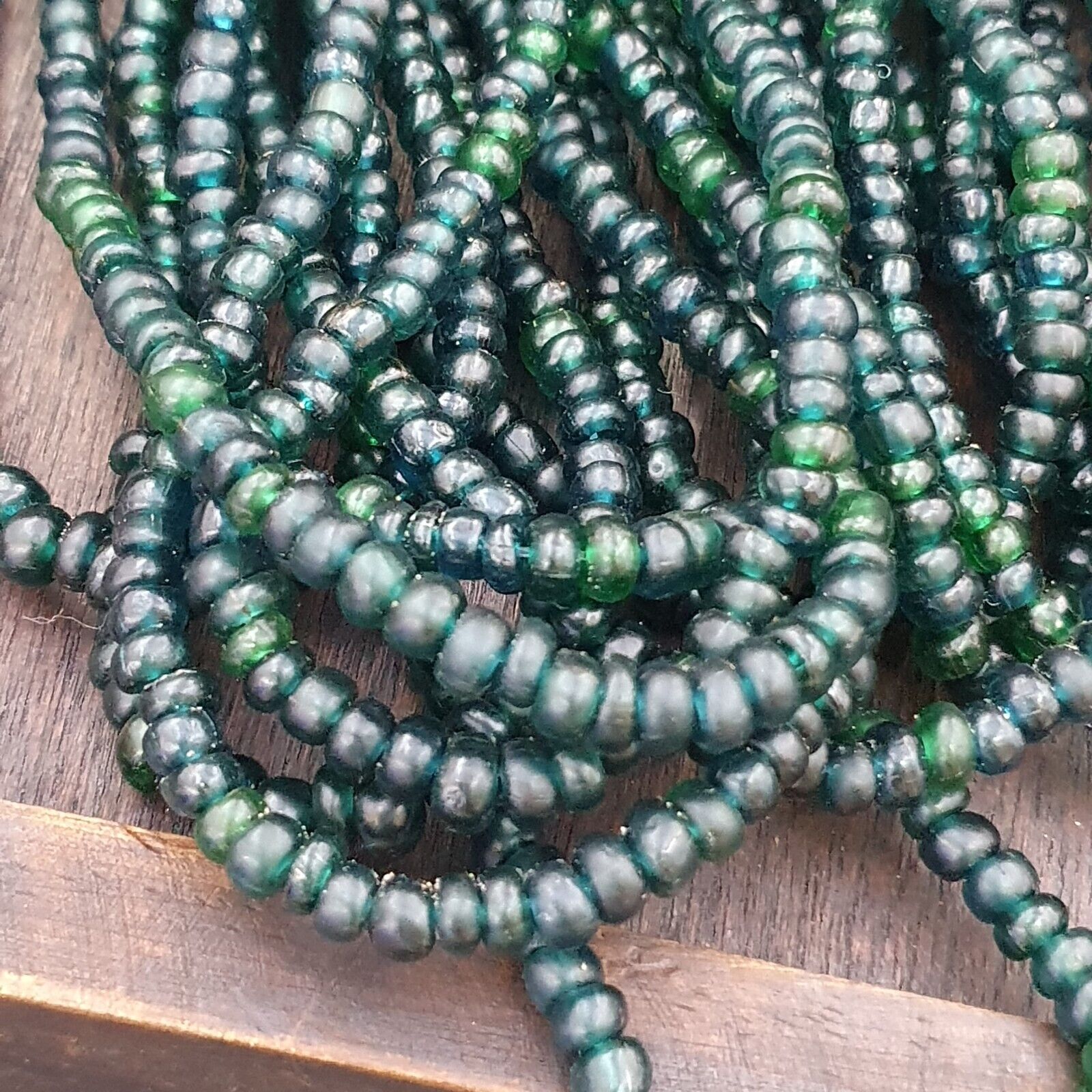 Vintage Antique Tiny Green Blue Beads African Beads Necklace 4.5mm - 5.5mm