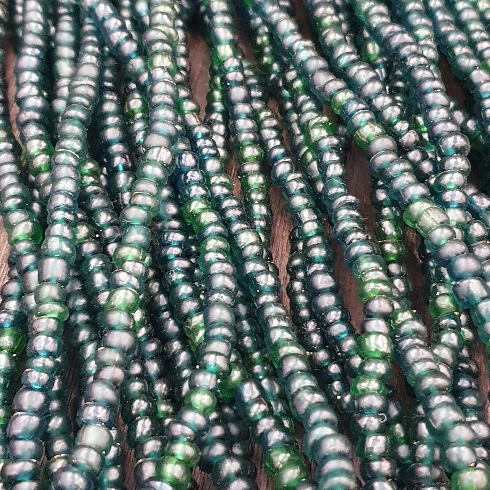 Vintage Antique Tiny Green Blue Beads African Beads Necklace 4.5mm - 5.5mm