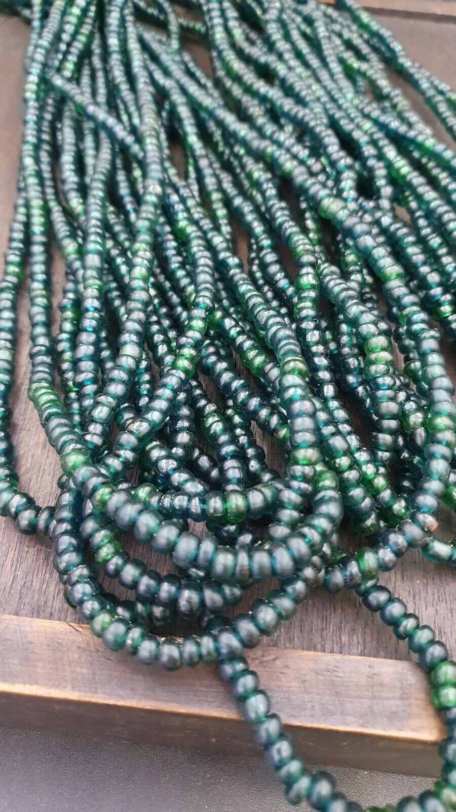 Vintage Antique Tiny Green Blue Beads African Beads Necklace 4.5mm - 5.5mm