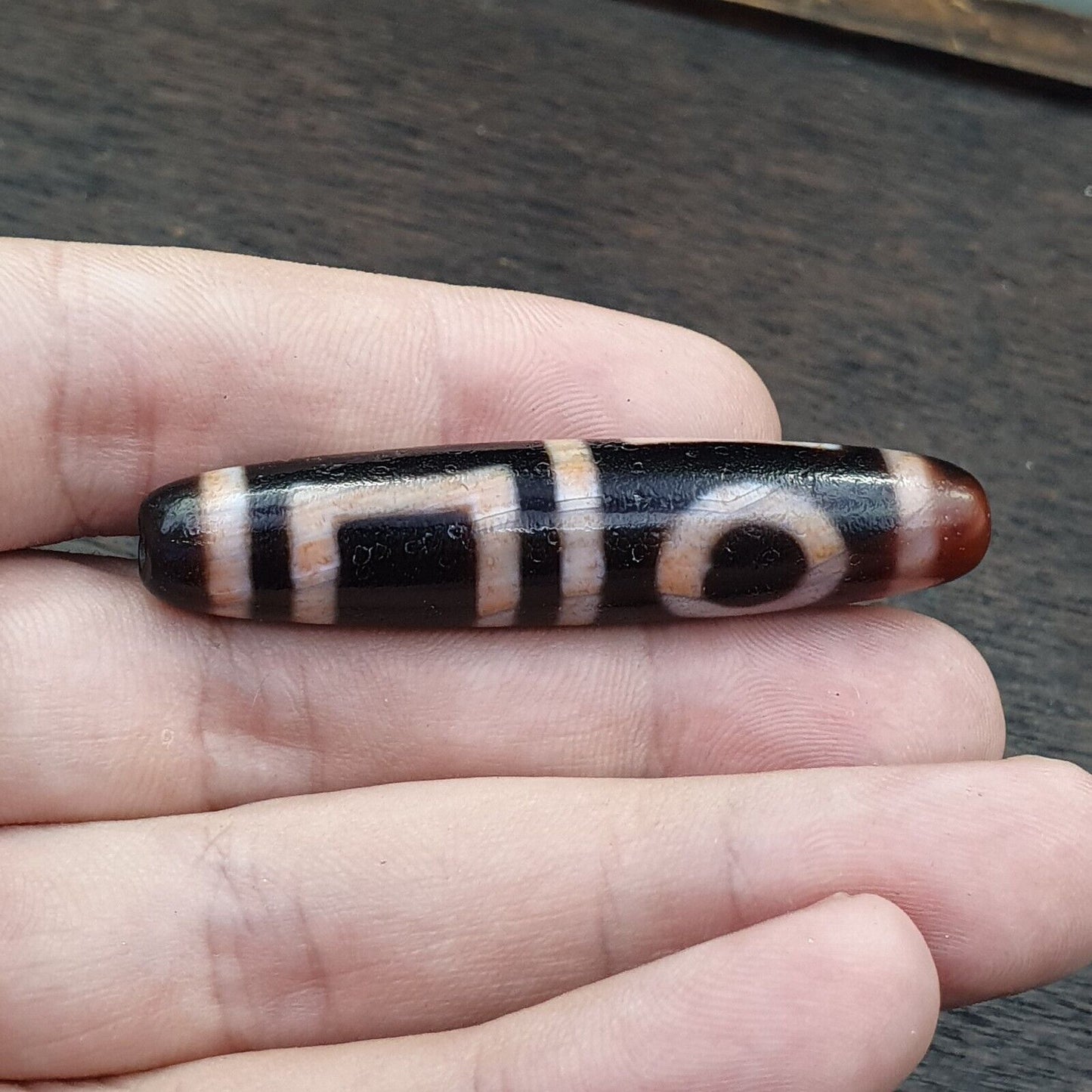 印度藏喜馬拉雅 4 個圖騰眼紅瑪瑙珠護身符天珠