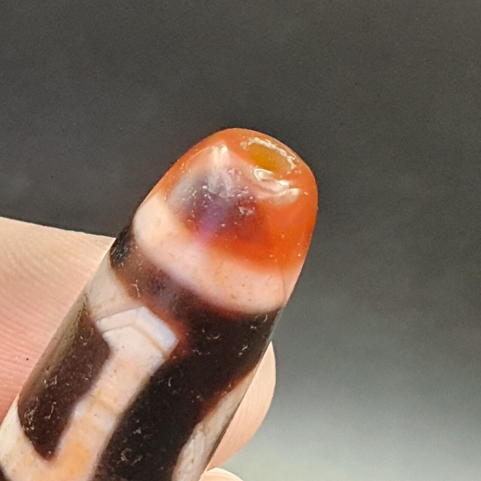 INDO TIBETAN Himalayan 4 Totem Eyes Red Agate bead Amulet Dzi