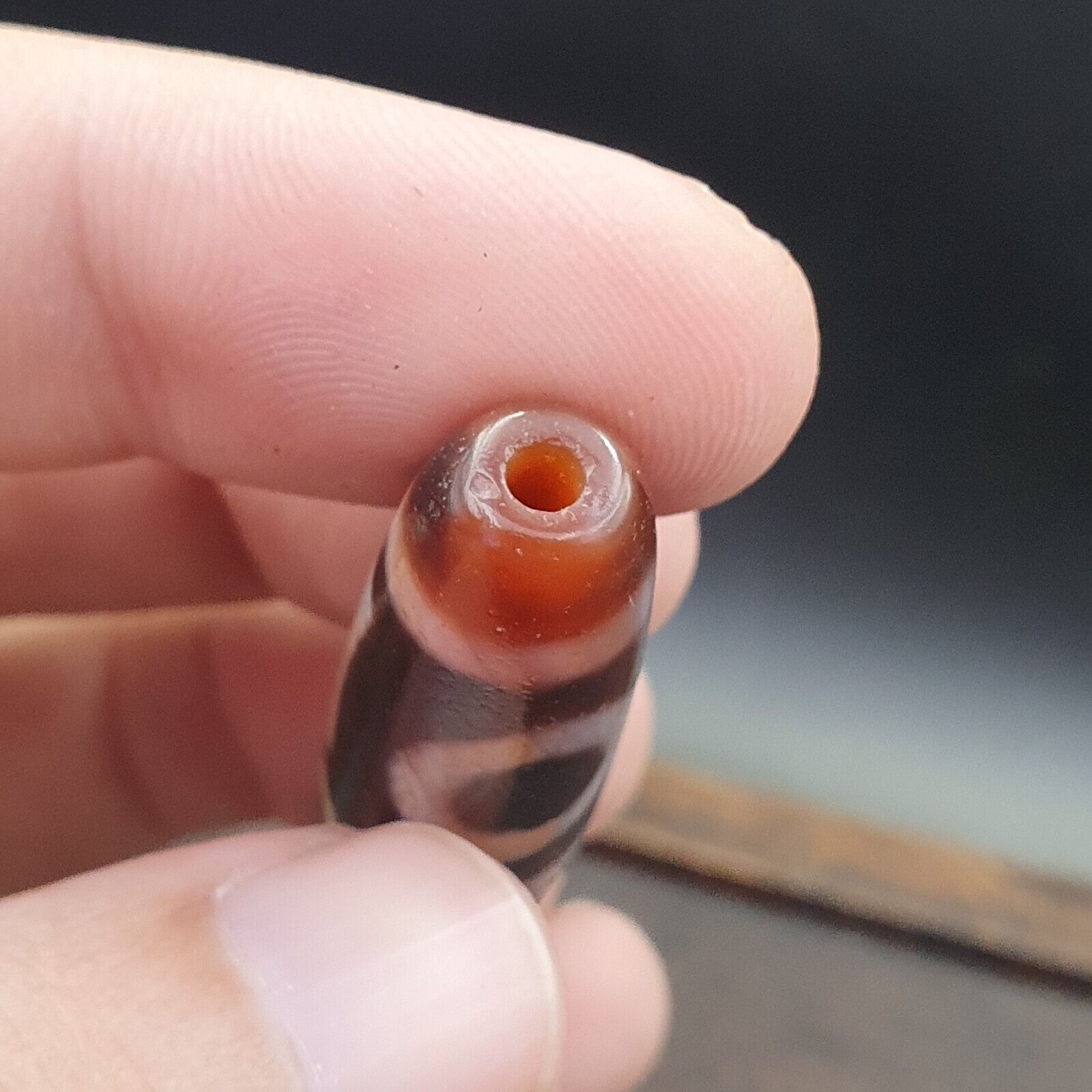 INDO TIBETAN Himalayan 4 Totem Eyes Red Agate bead Amulet Dzi