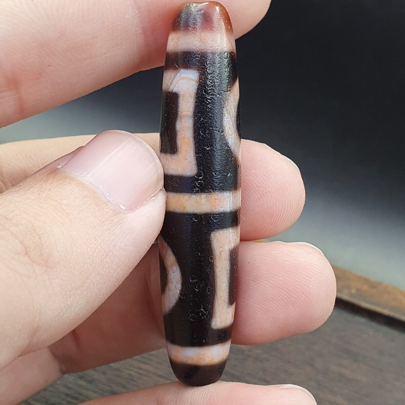 INDO TIBETAN Himalayan 4 Totem Eyes Red Agate bead Amulet Dzi