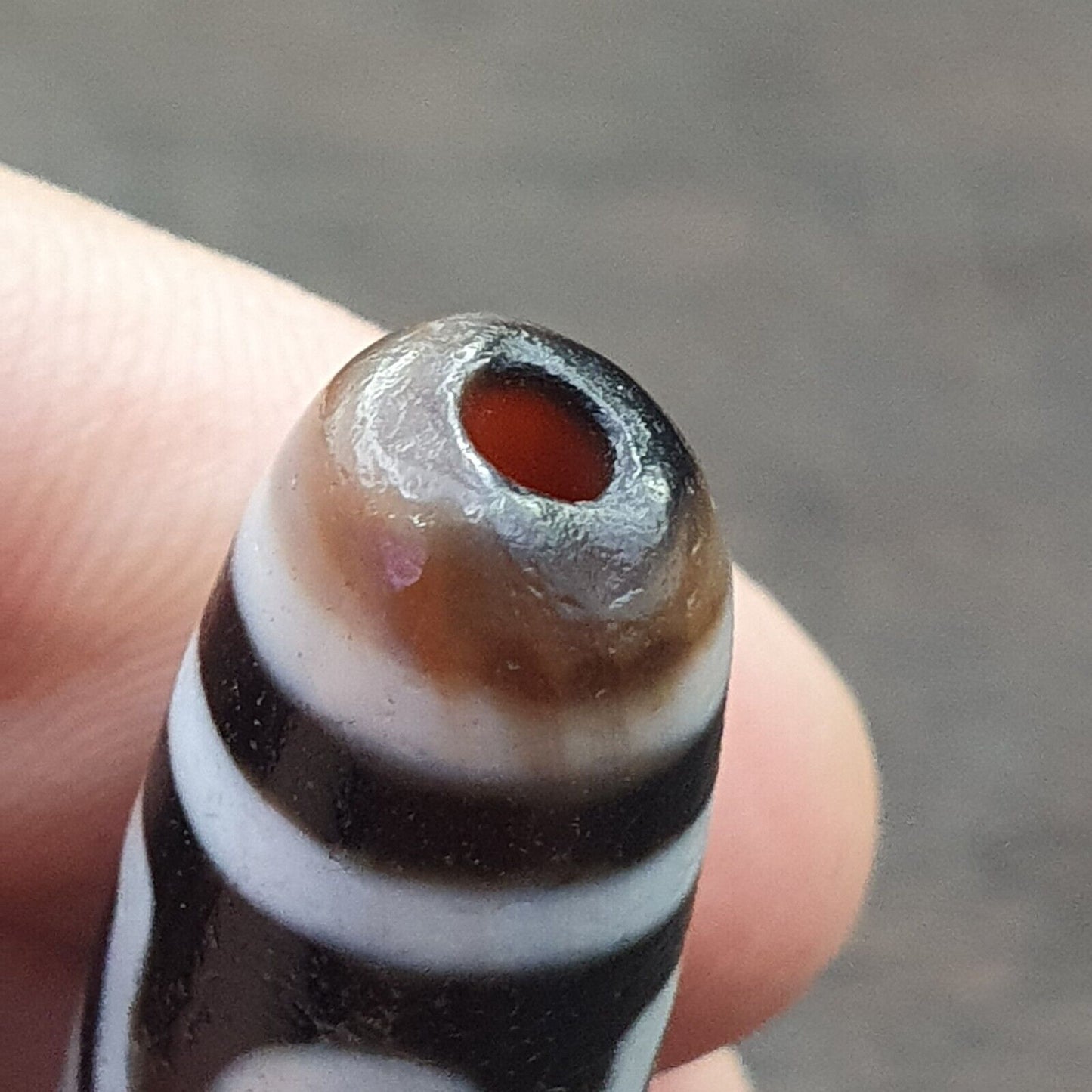 Seltenes Muster INDO TIBETISCHER Himalaya 8 Totemaugen Rote Achatperle Amulett Dzi