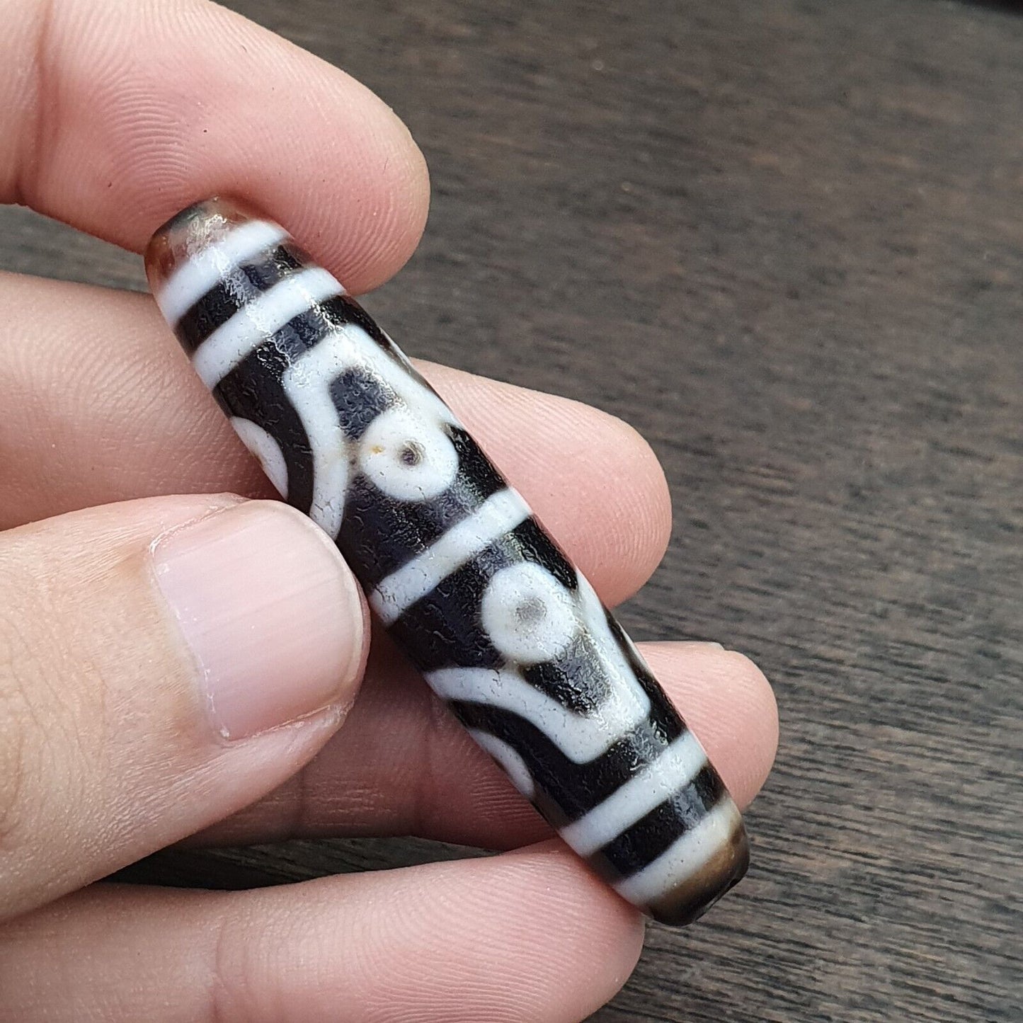 Seltenes Muster INDO TIBETISCHER Himalaya 8 Totemaugen Rote Achatperle Amulett Dzi