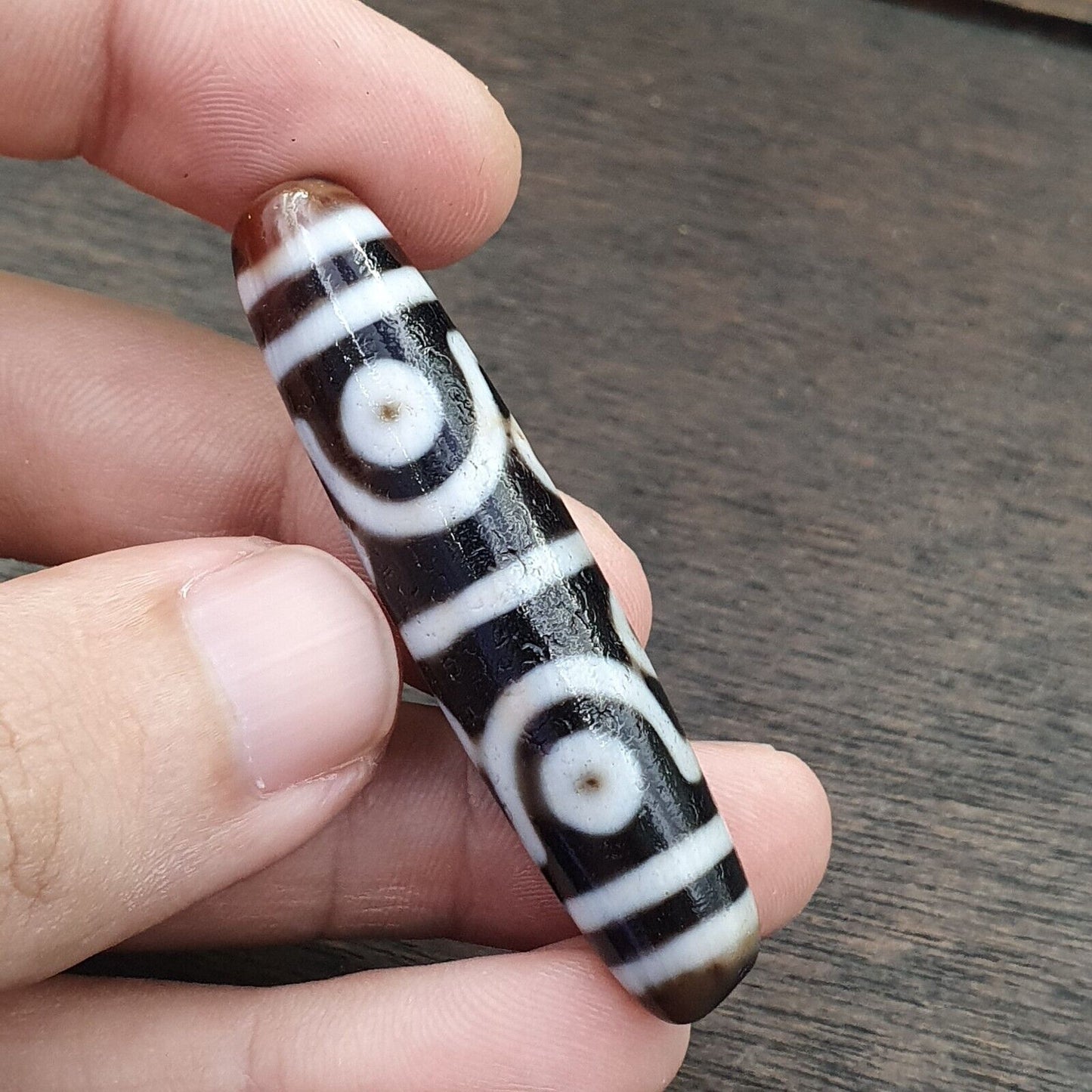 Seltenes Muster INDO TIBETISCHER Himalaya 8 Totemaugen Rote Achatperle Amulett Dzi