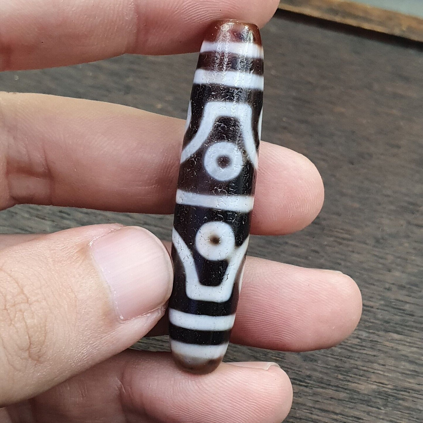 Seltenes Muster INDO TIBETISCHER Himalaya 8 Totemaugen Rote Achatperle Amulett Dzi