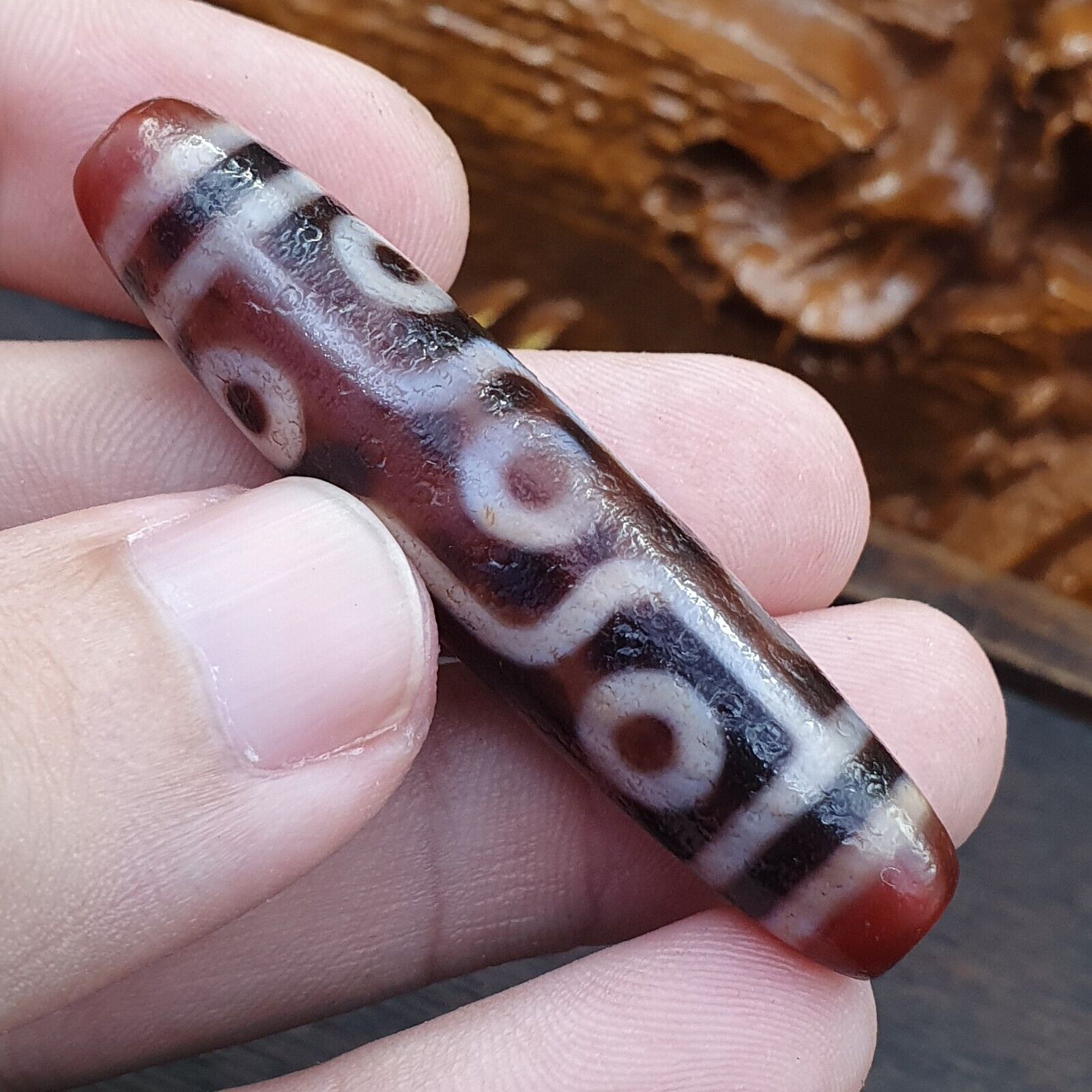 Power Bead INDO TIBETAN Himalayan 9 Totem Eyes Red Agate bead Amulet Dzi