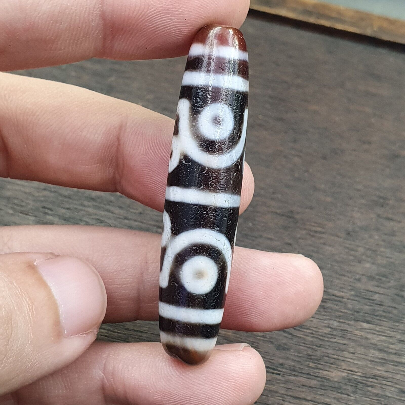 RarE pattern INDO TIBETAN Himalayan 8 Totem Eyes Red Agate bead Amulet Dzi