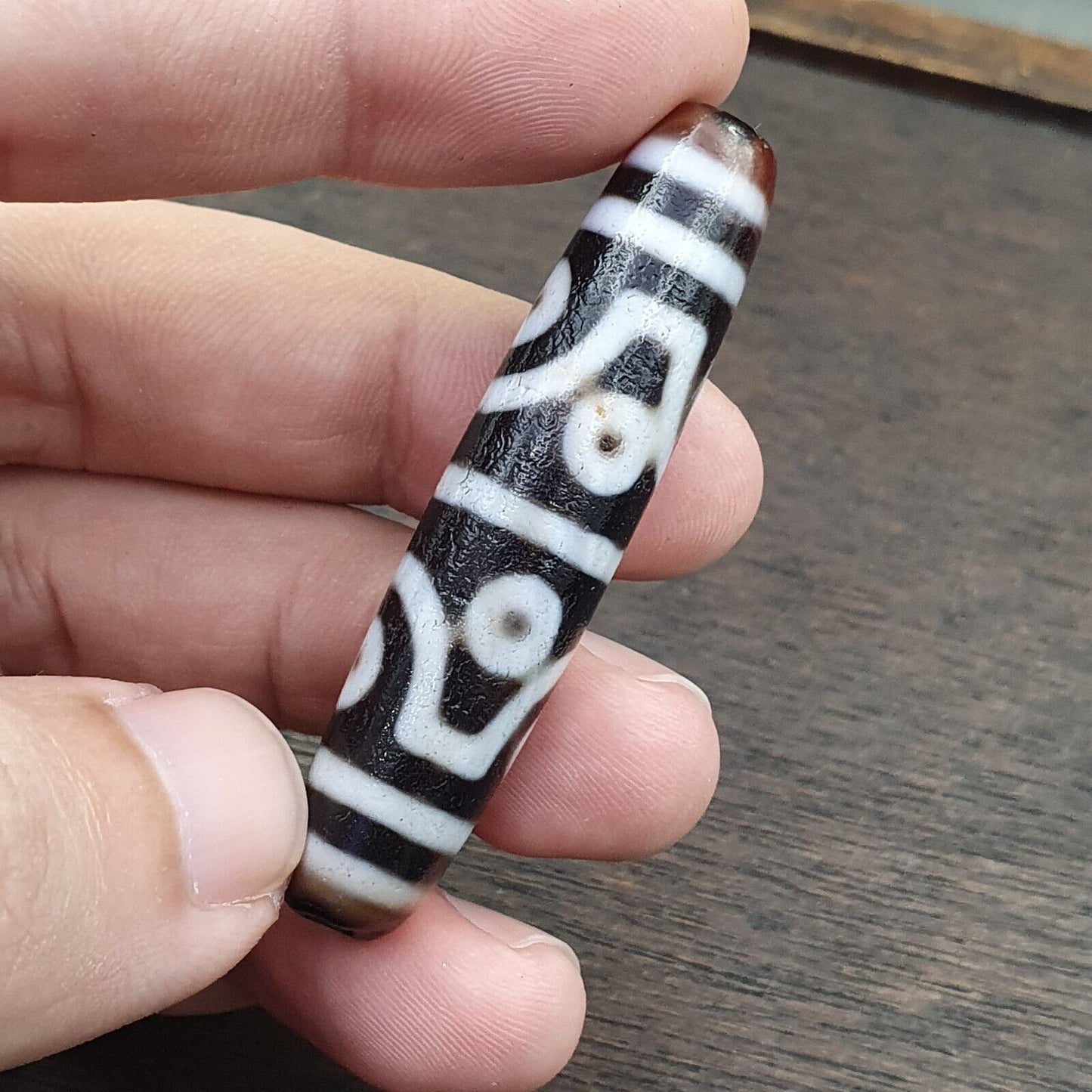 Seltenes Muster INDO TIBETISCHER Himalaya 8 Totemaugen Rote Achatperle Amulett Dzi