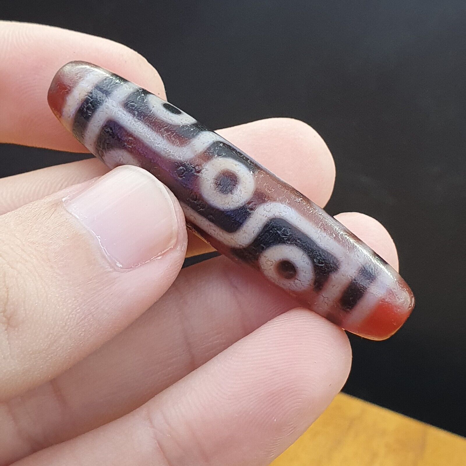 Power Bead INDO TIBETAN Himalayan 9 Totem Eyes Red Agate bead Amulet Dzi