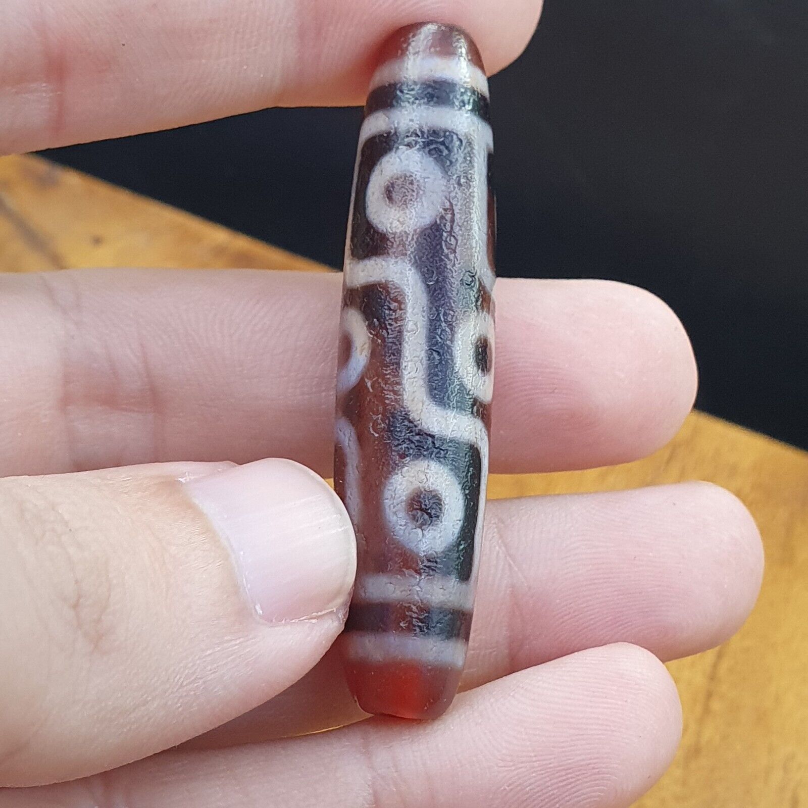 Power Bead INDO TIBETAN Himalayan 9 Totem Eyes Red Agate bead Amulet Dzi